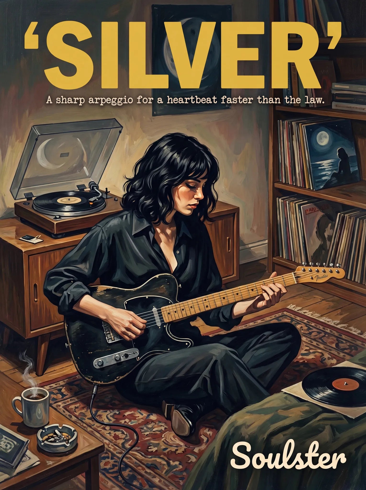 Cinematic pulp book cover style art print inspired by Echo & the Bunnymen - Silver typography design layout.