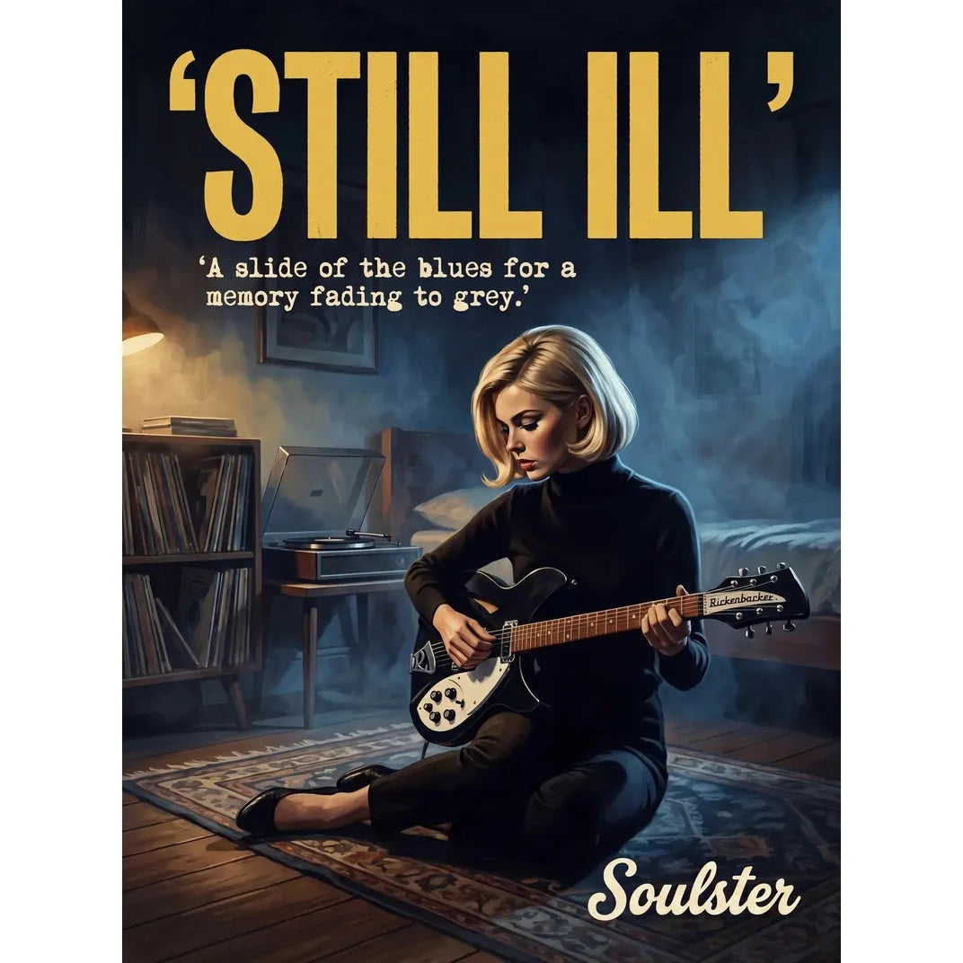 Cinematic pulp book cover style art print inspired by The Smiths - Still Ill typography design layout.