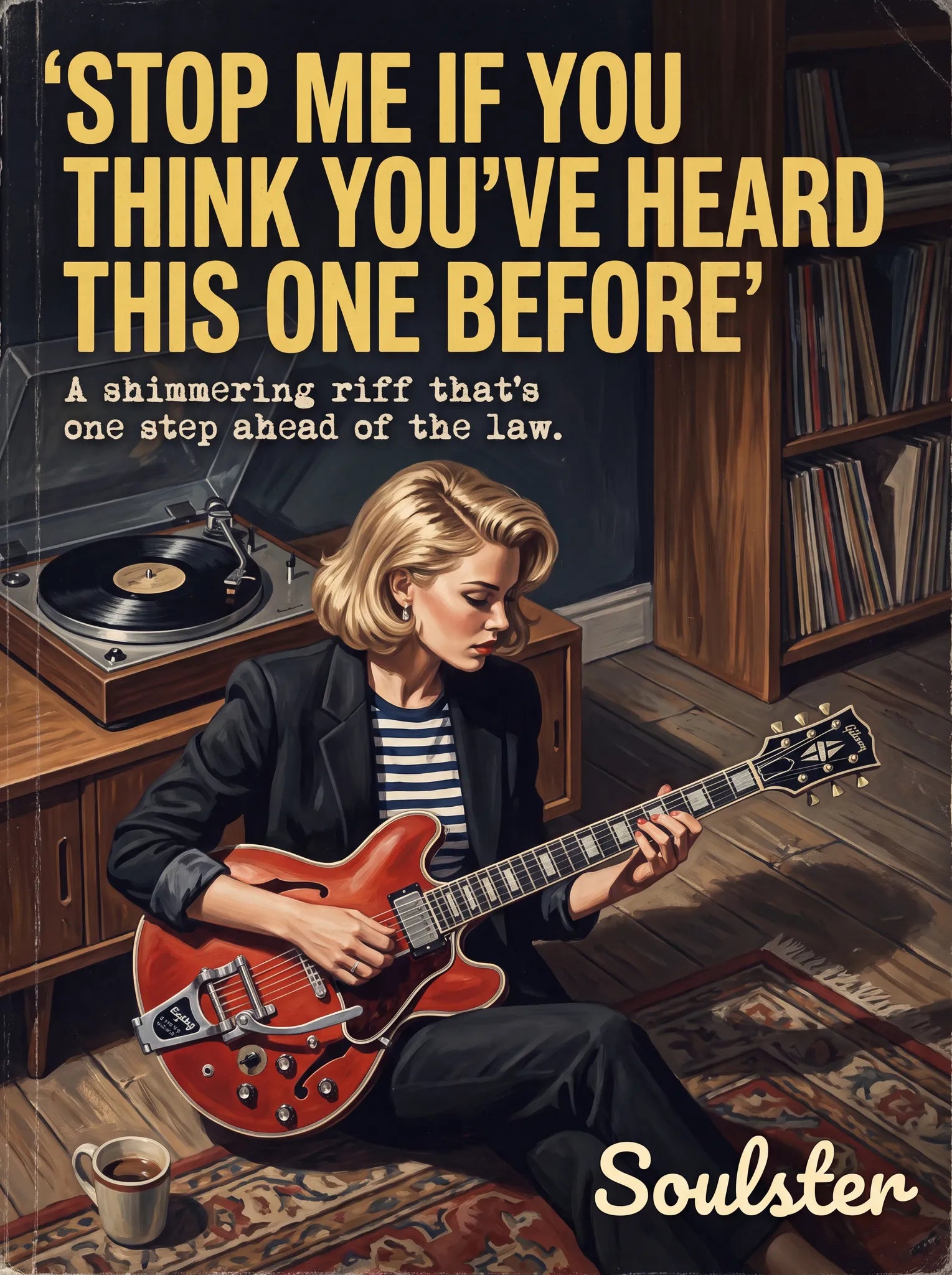 Cinematic pulp book cover style art print inspired by The Smiths - Stop Me If You Think You've Heard This One Before typography design layout.
