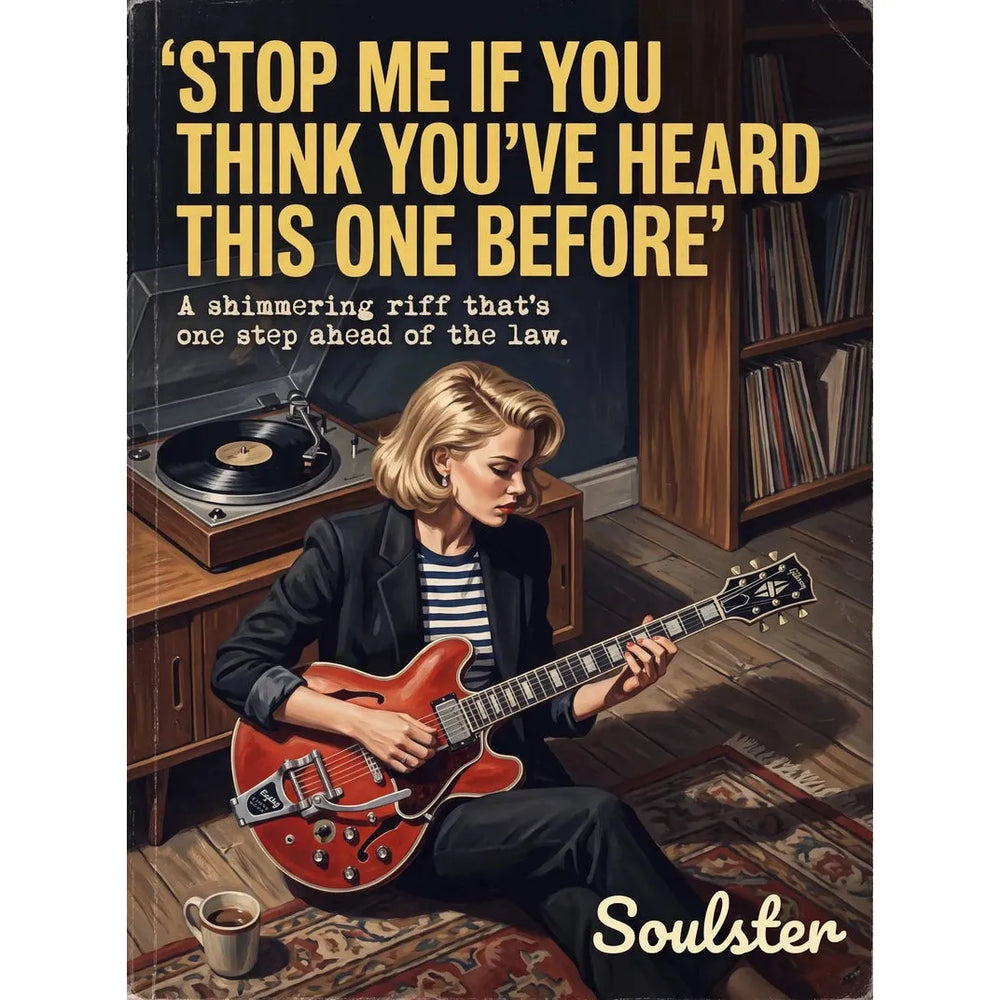 Cinematic pulp book cover style art print inspired by The Smiths - Stop Me If You Think You've Heard This One Before typography design layout.