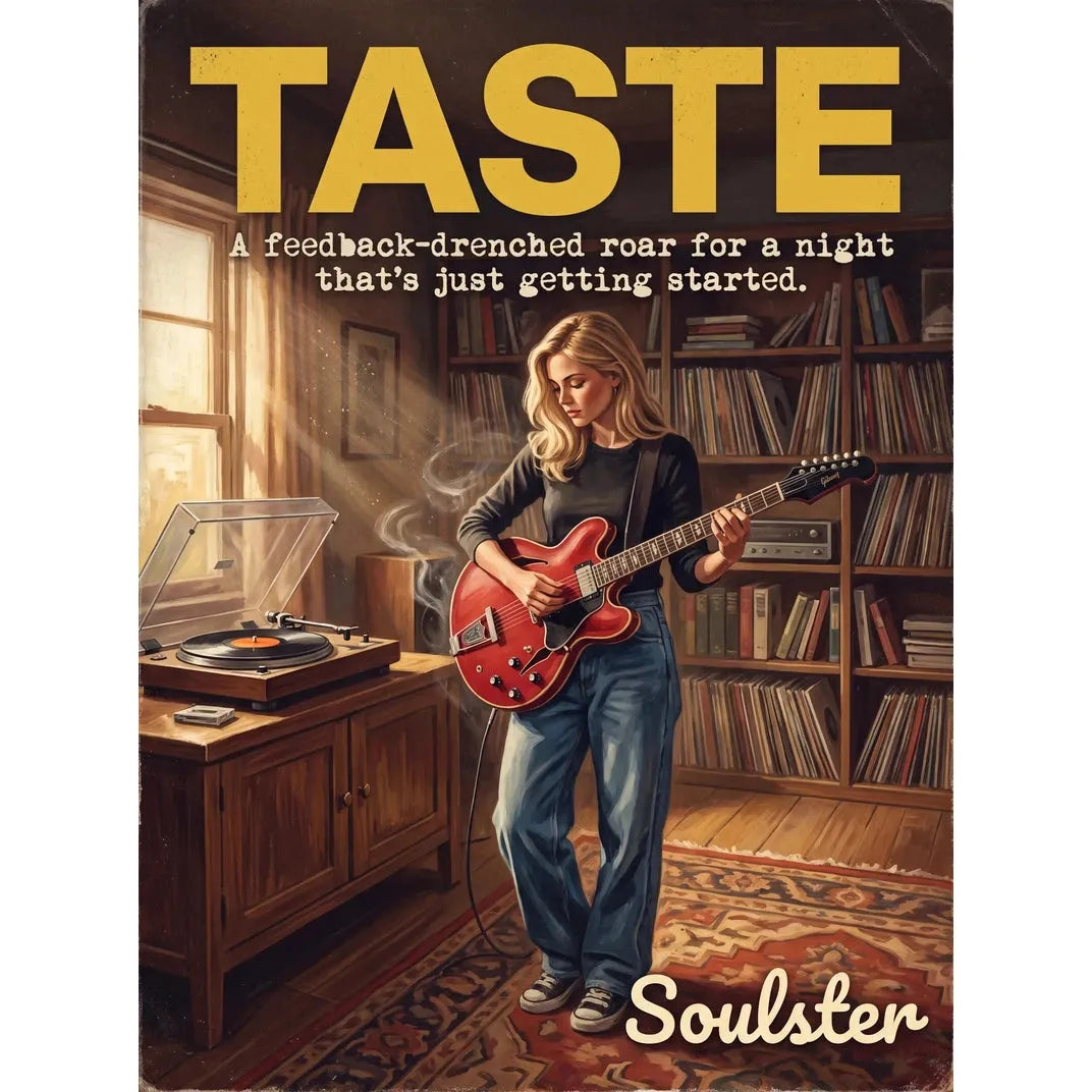Cinematic pulp book cover style art print inspired by Ride - Taste typography design layout.