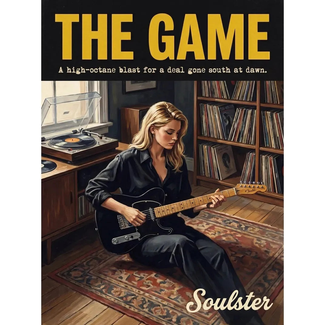 Cinematic pulp book cover style art print inspired by Echo & the Bunnymen - The Game typography design layout.
