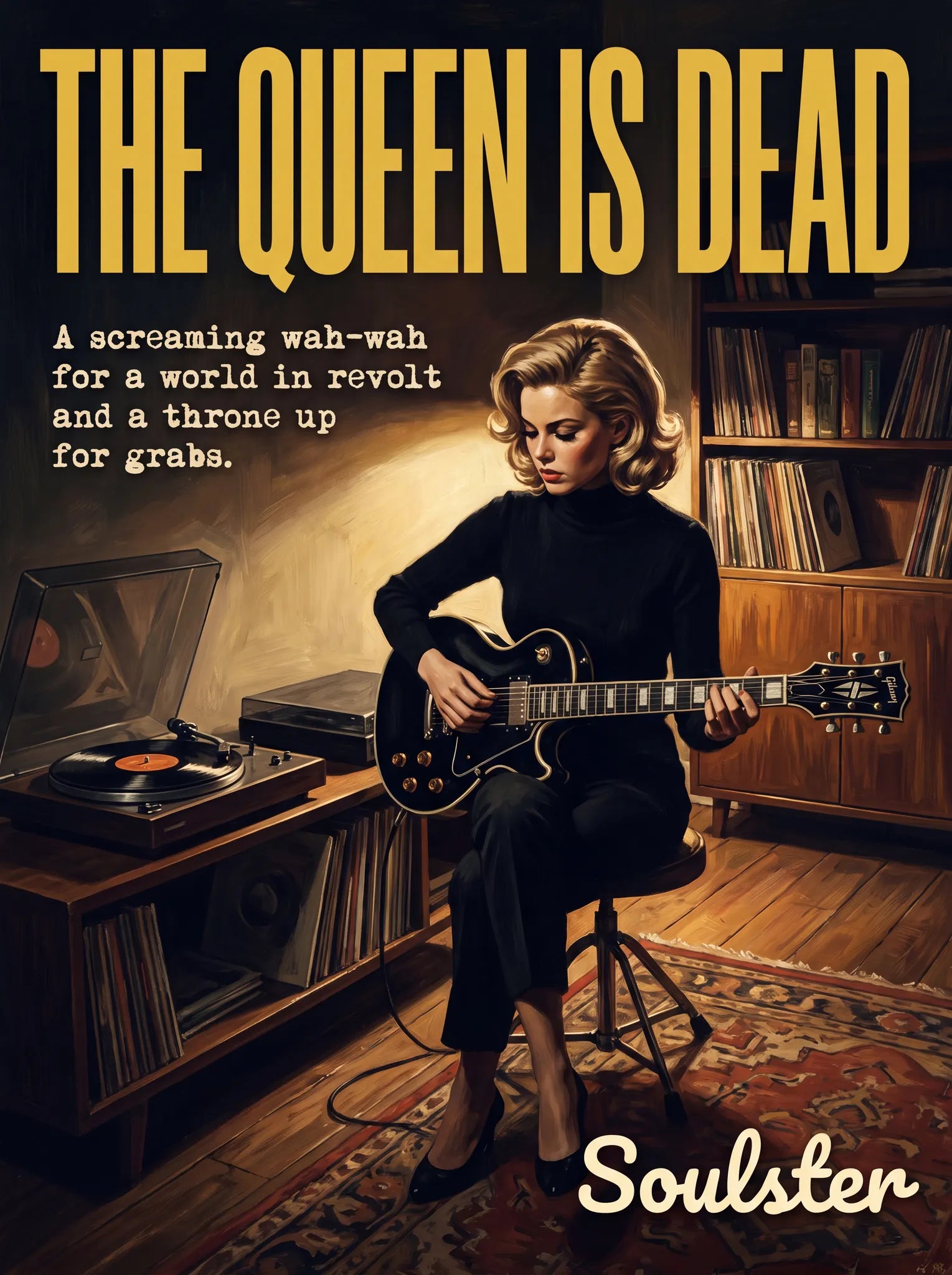 Cinematic pulp book cover style art print inspired by The Smiths - The Queen Is Dead typography design layout.