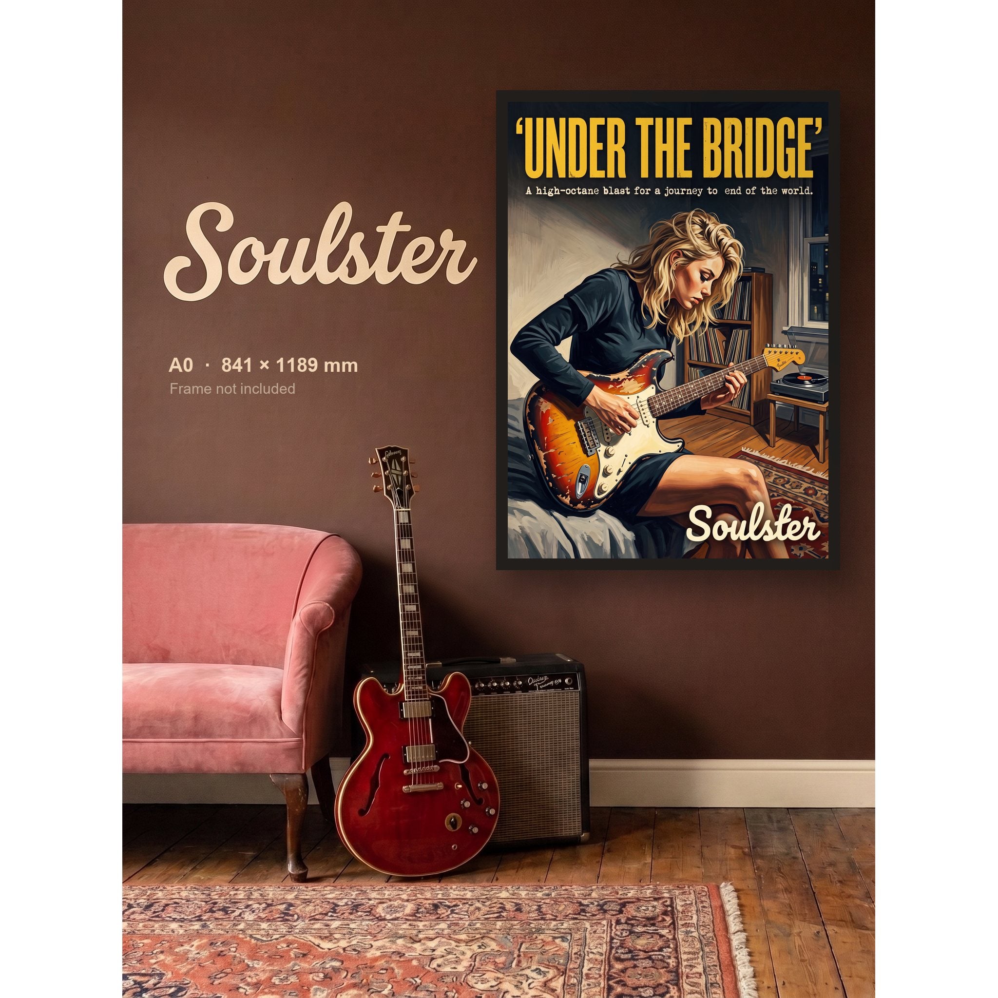 Under The Bridge - Practice Print shown framed on a wall in A0 size. Frame not included.