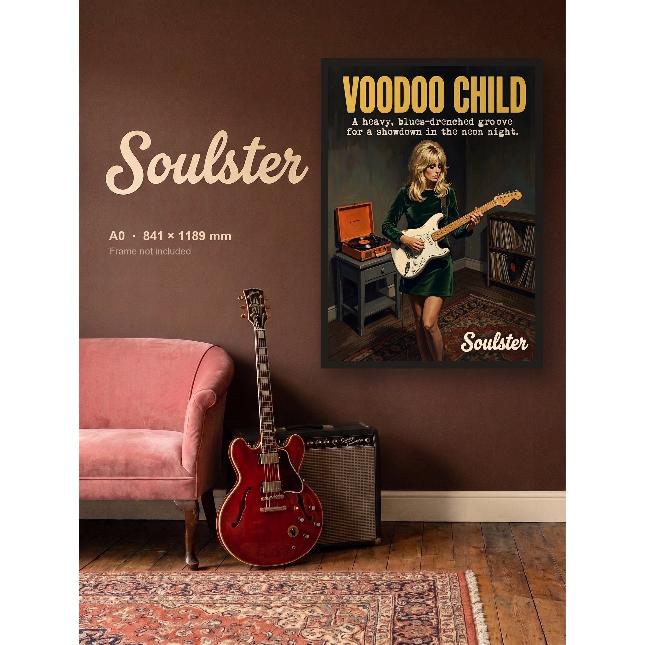 Voodoo Child - Practice Print shown framed on a wall in A0 size. Frame not included.