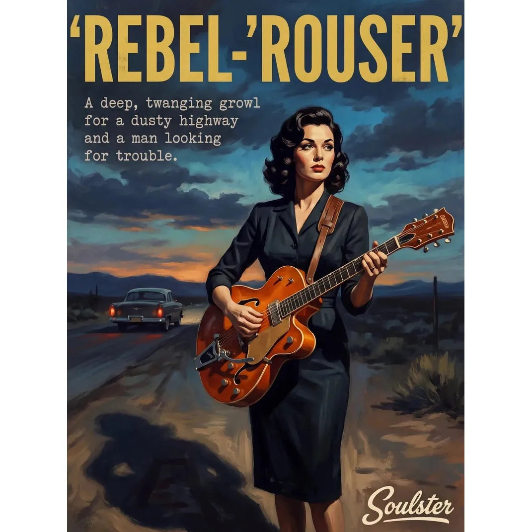 Soulster cinematic vintage pulp book cover art print illustration styled in a classic 1950s theme inspired by Rebel-'Rouser.