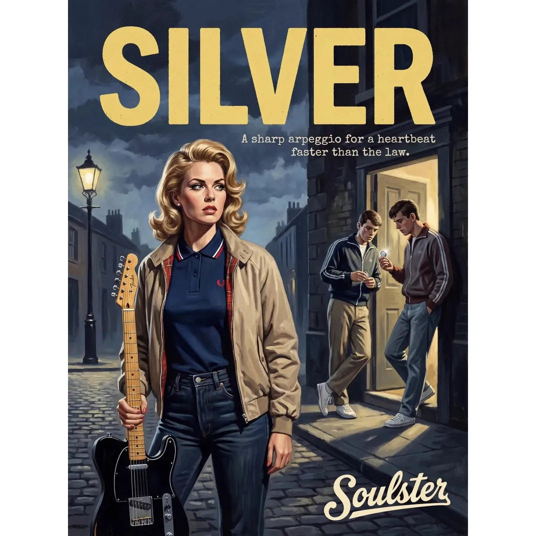 Soulster retro pulp thriller book cover style art print illustration inspired by Alternative Indie - Silver.