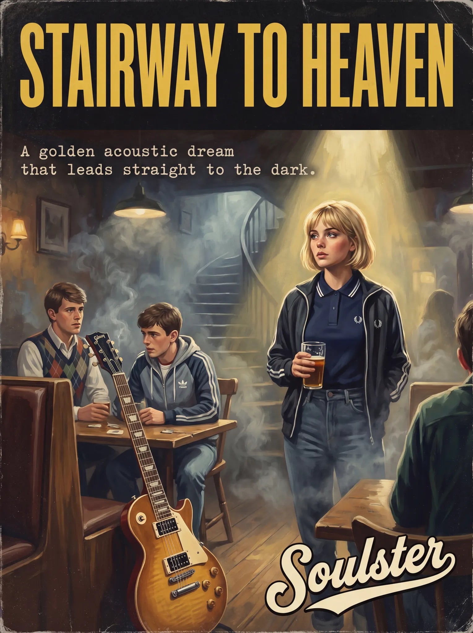Soulster retro pulp thriller book cover style art print illustration inspired by Led Zeppelin - Stairway To Heaven.