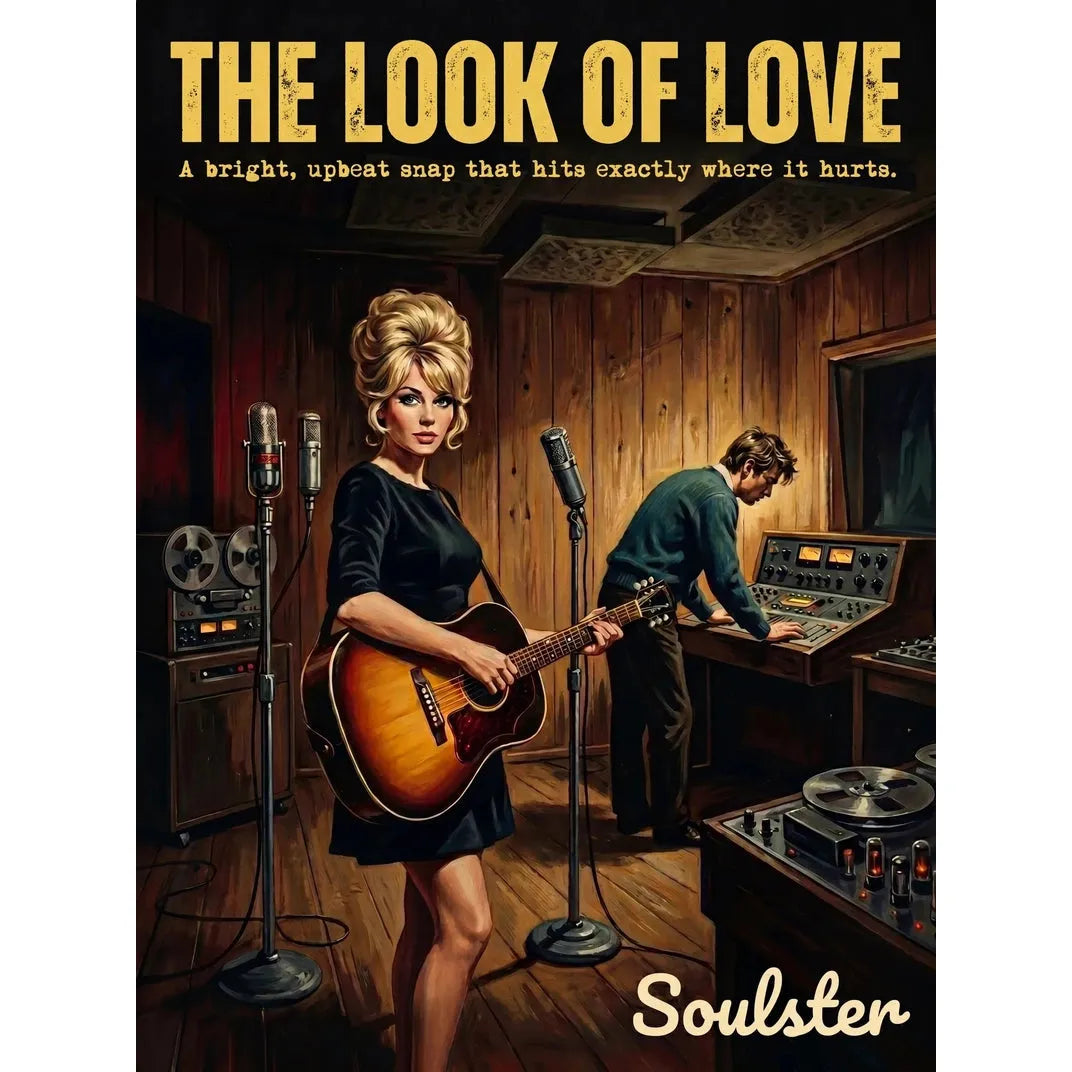 Premium Soulster studio wall art print featuring a mid-century vintage book cover aesthetic inspired by Alternative Indie - The Look Of Love.
