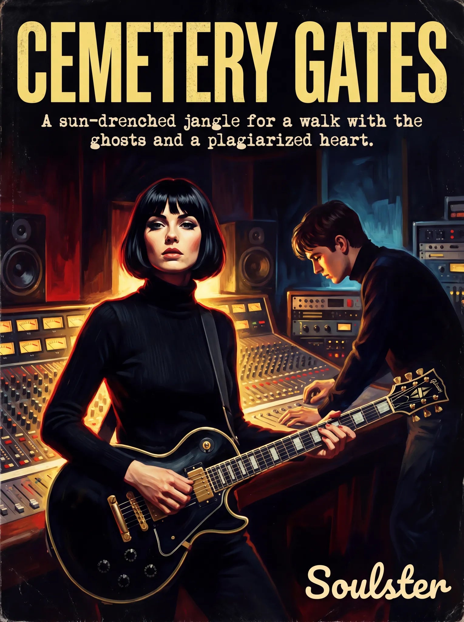 Premium Soulster studio wall art print featuring a mid-century vintage book cover aesthetic inspired by The Smiths - Cemetery Gates.