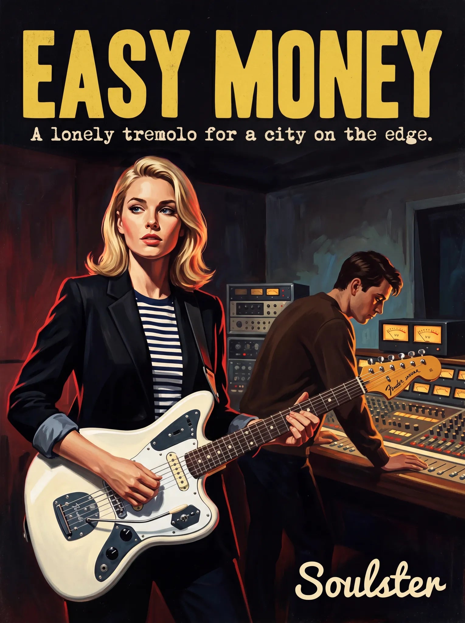 Premium Soulster studio wall art print featuring a mid-century vintage book cover aesthetic inspired by Johnny Marr - Easy Money.