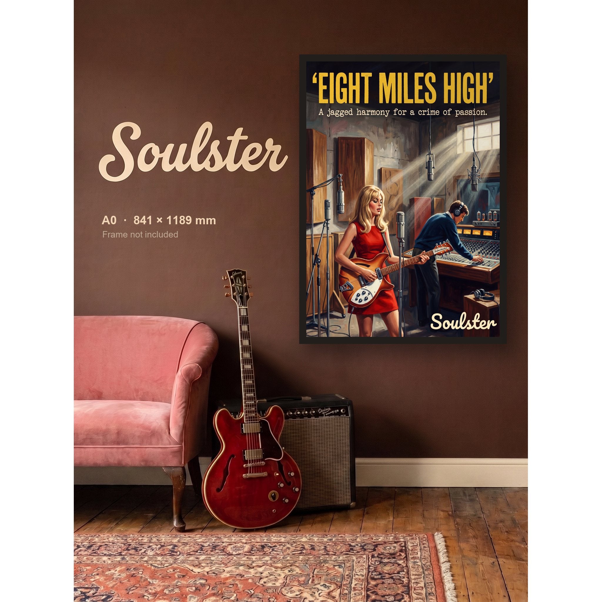 Eight Miles High - Studio Print shown framed on a wall in A0 size. Frame not included.