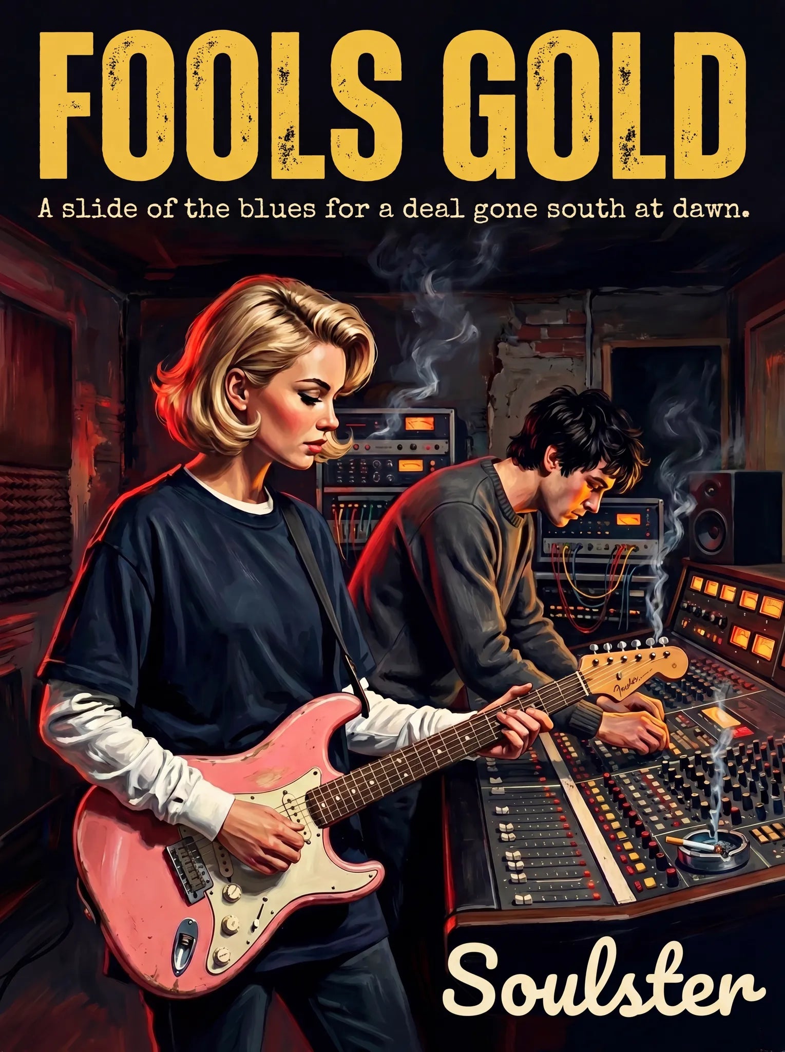 Premium Soulster studio wall art print featuring a mid-century vintage book cover aesthetic inspired by The Stone Roses - Fools Gold.