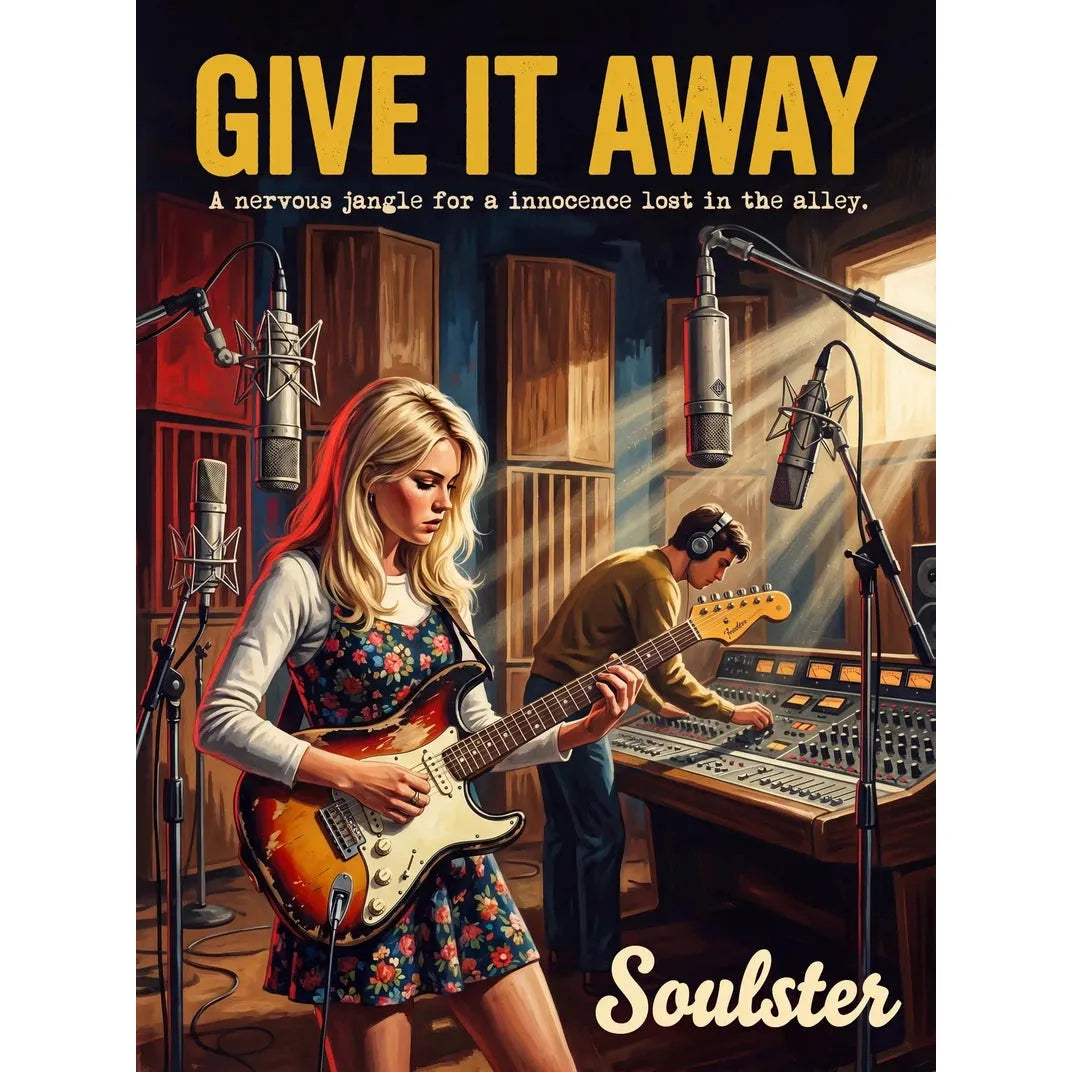 Premium Soulster studio wall art print featuring a mid-century vintage book cover aesthetic inspired by Alternative Indie - Give It Away.