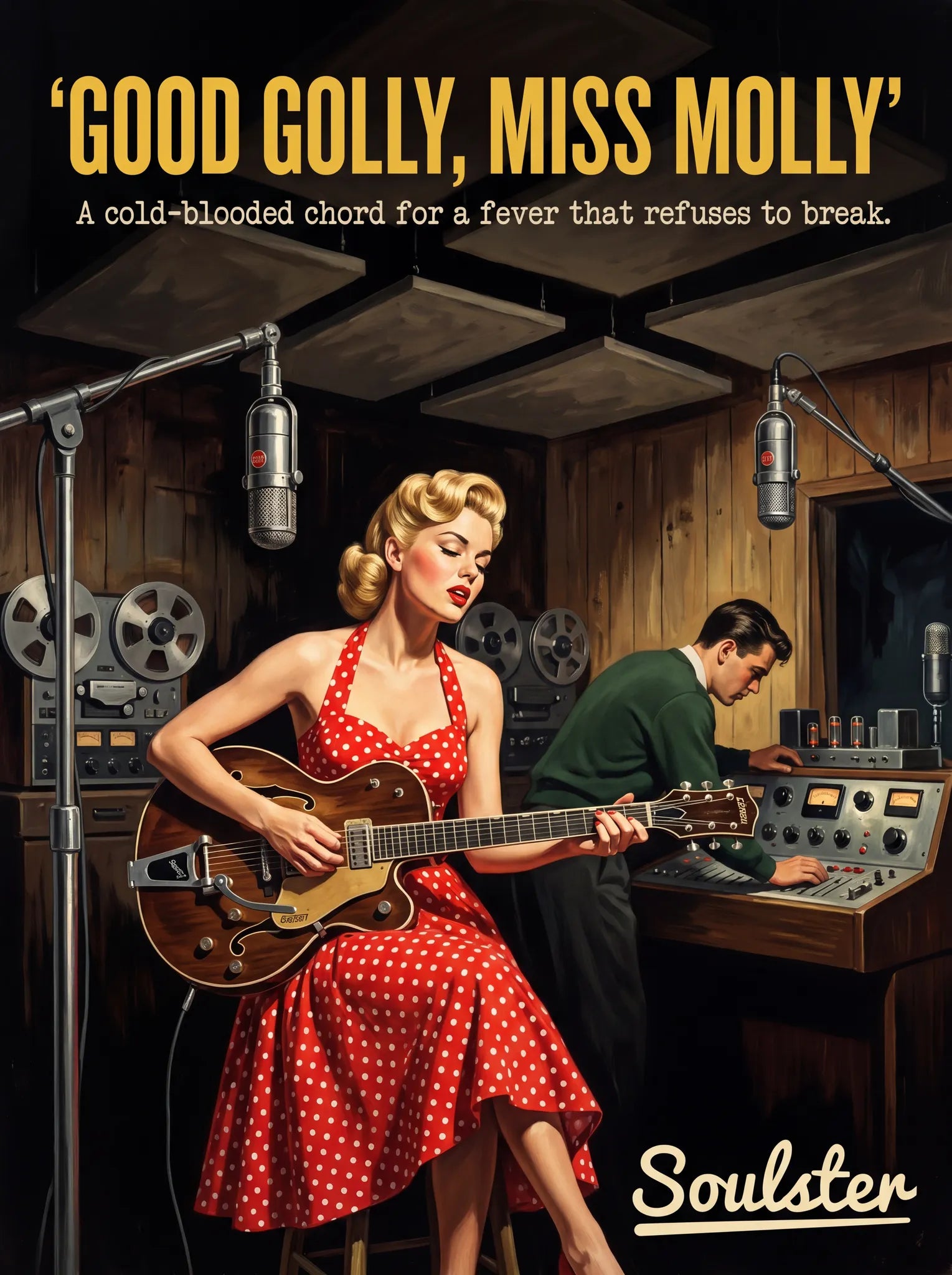 Premium Soulster studio wall art print featuring a mid-century vintage book cover aesthetic inspired by Alternative Indie - Good Golly, Miss Molly.