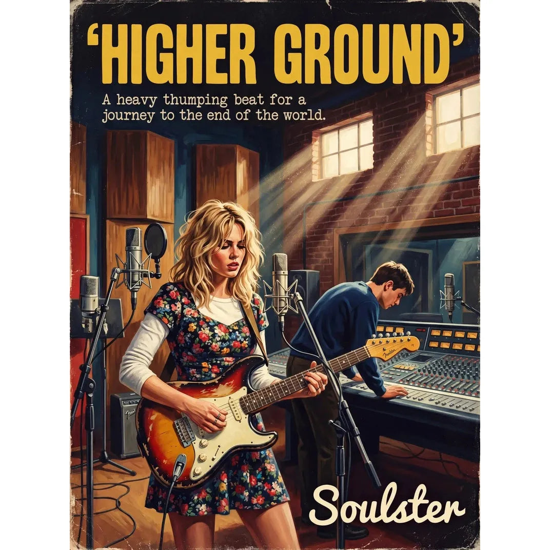 Premium Soulster studio wall art print featuring a mid-century vintage book cover aesthetic inspired by Alternative Indie - Higher Ground.