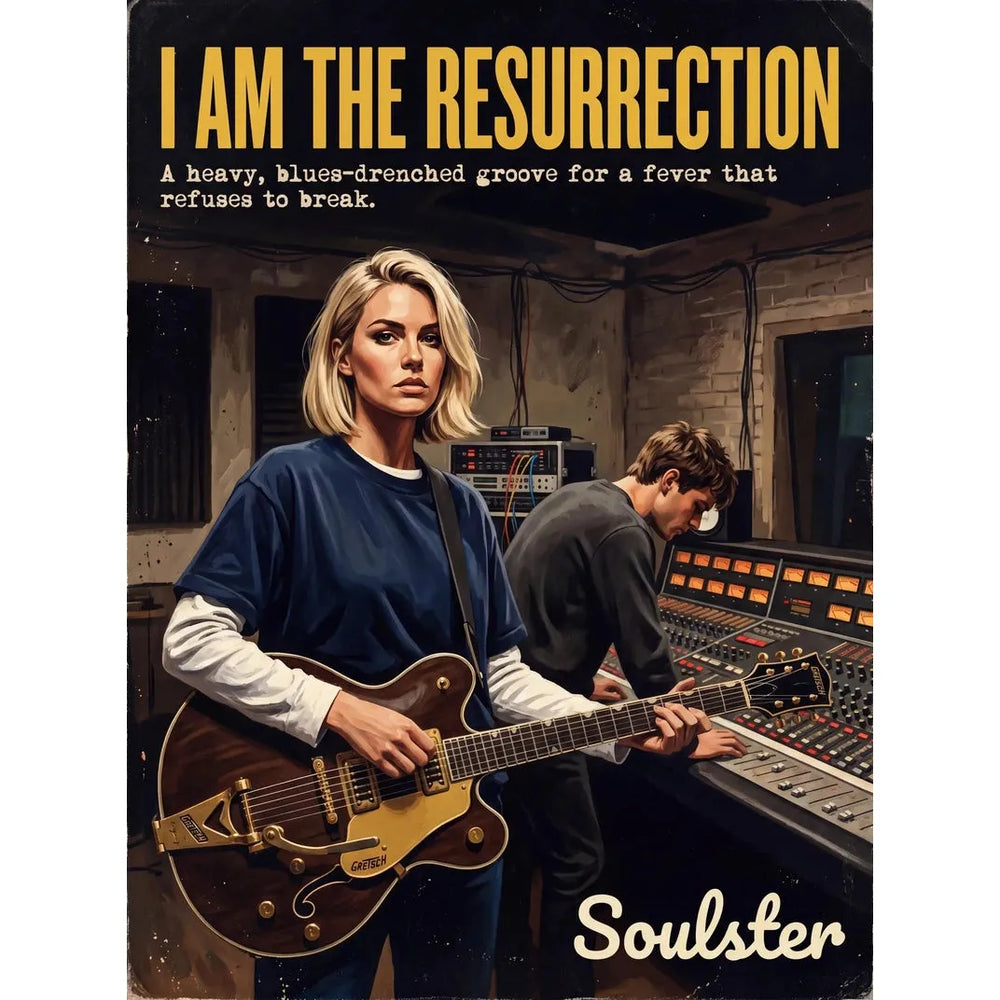 Premium Soulster studio wall art print featuring a mid-century vintage book cover aesthetic inspired by The Stone Roses - I Am The Resurrection.