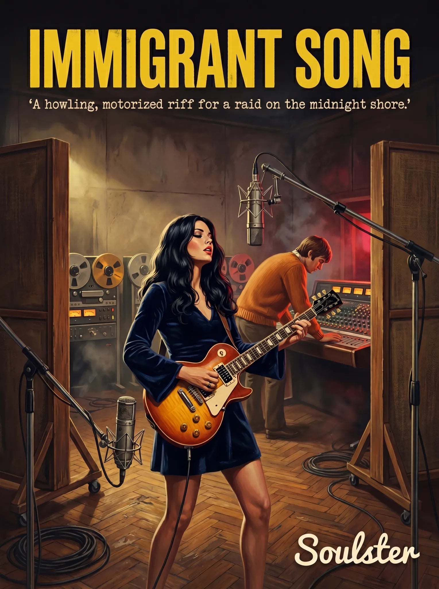 Premium Soulster studio wall art print featuring a mid-century vintage book cover aesthetic inspired by Led Zeppelin - Immigrant Song.