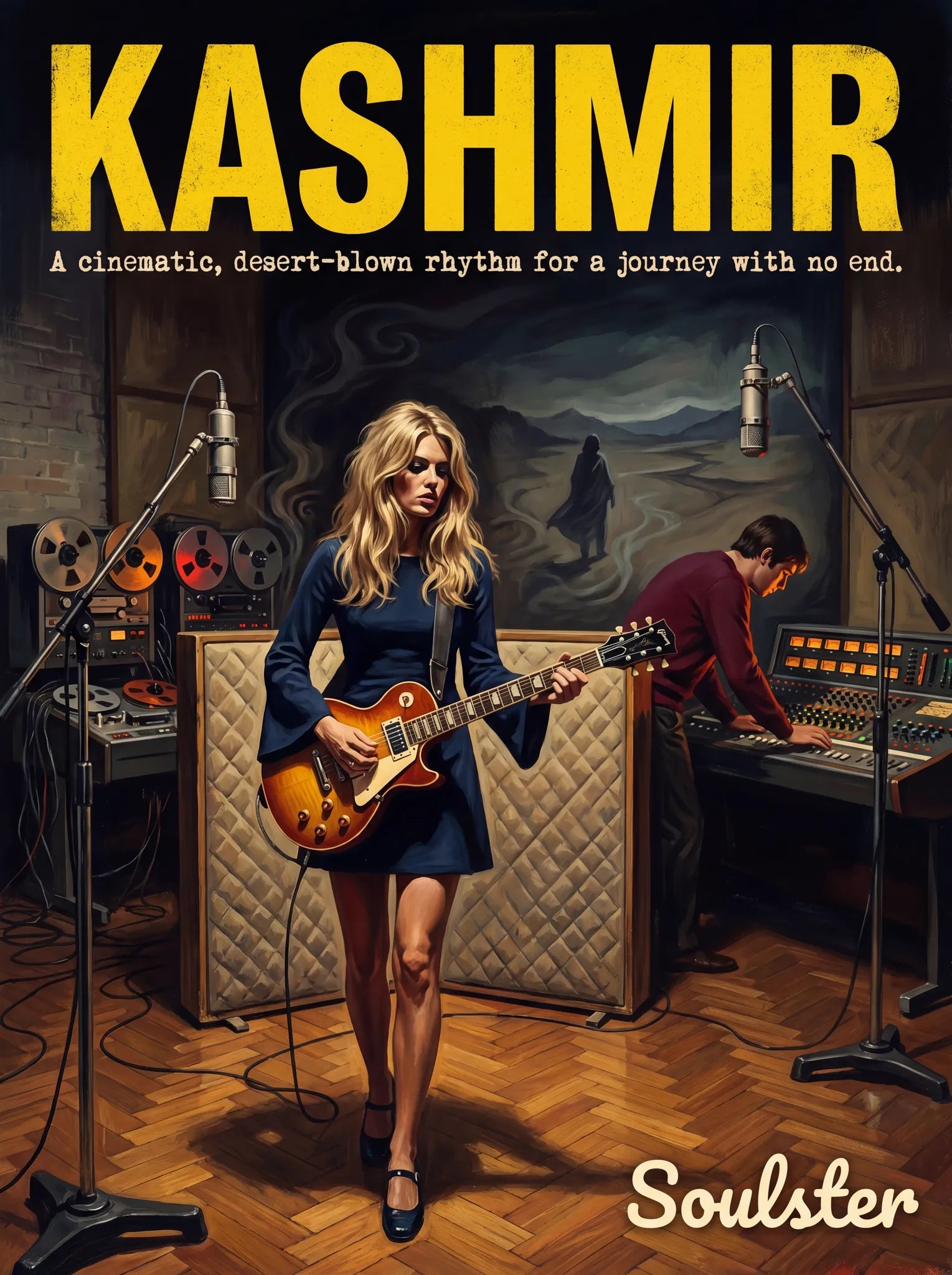 Premium Soulster studio wall art print featuring a mid-century vintage book cover aesthetic inspired by Led Zeppelin - Kashmir.