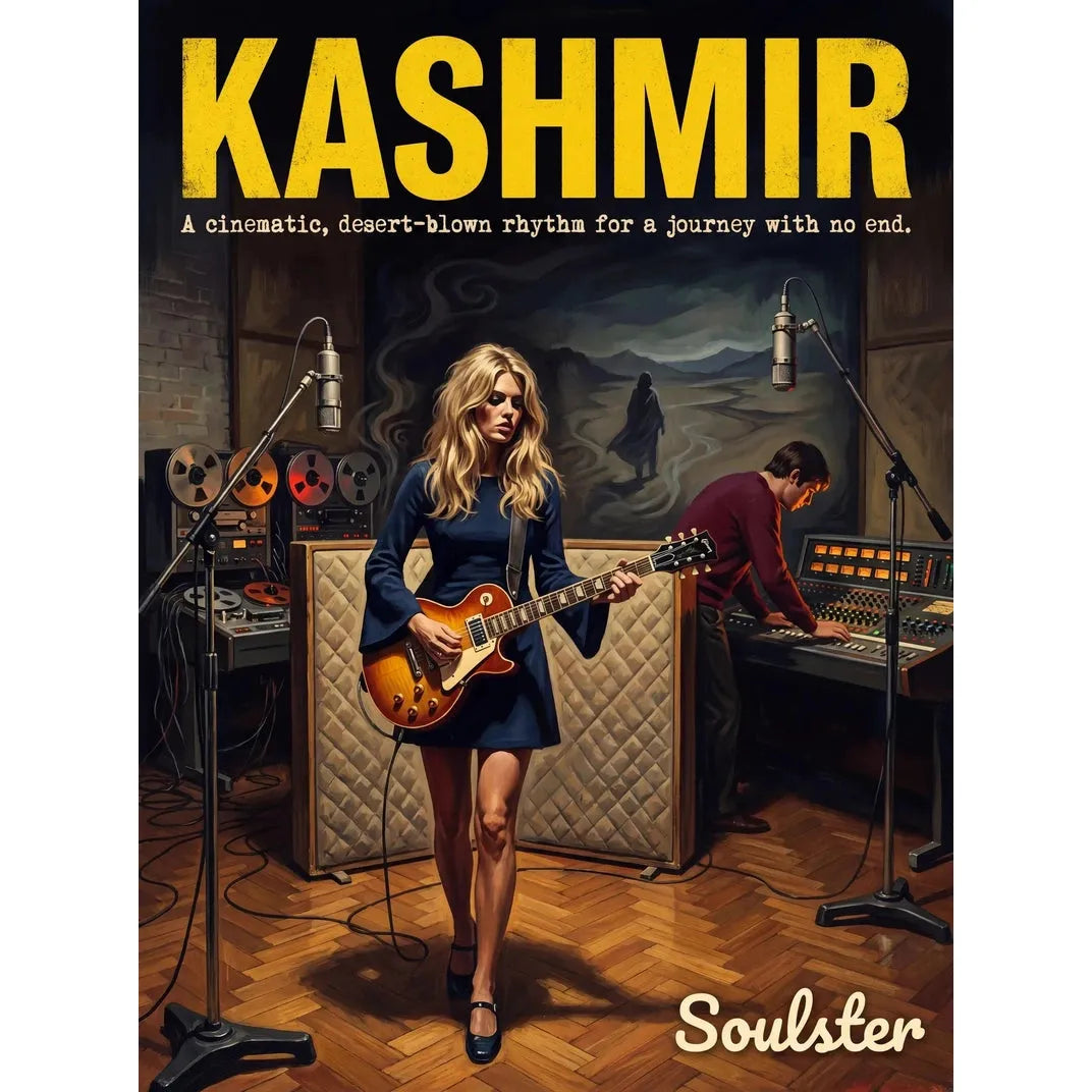 Premium Soulster studio wall art print featuring a mid-century vintage book cover aesthetic inspired by Led Zeppelin - Kashmir.