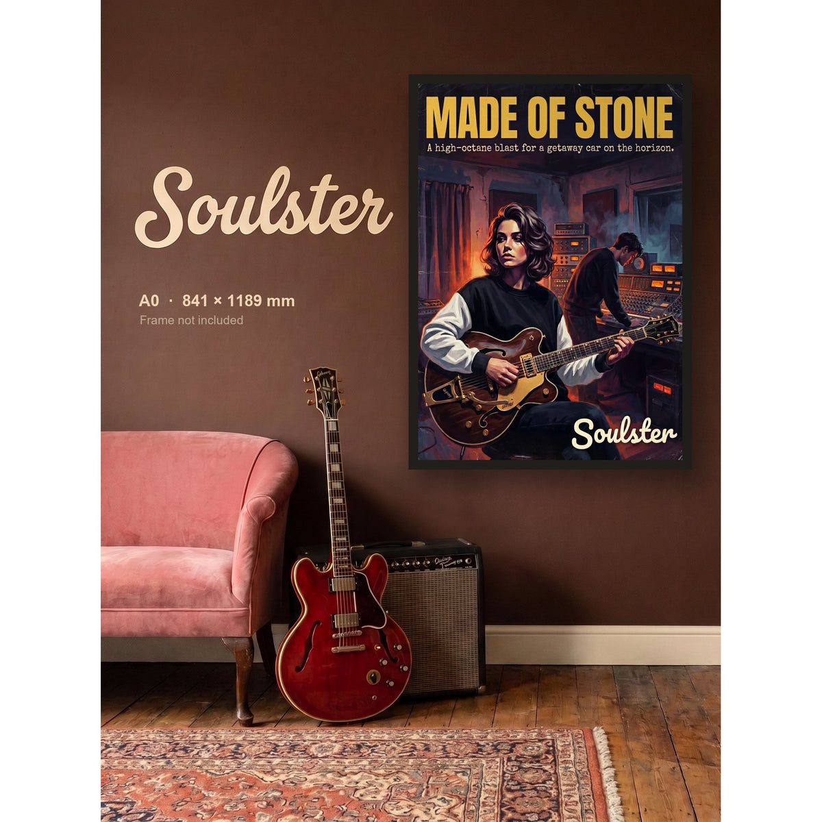 Made Of Stone - Studio Print shown framed on a wall in A0 size. Frame not included.