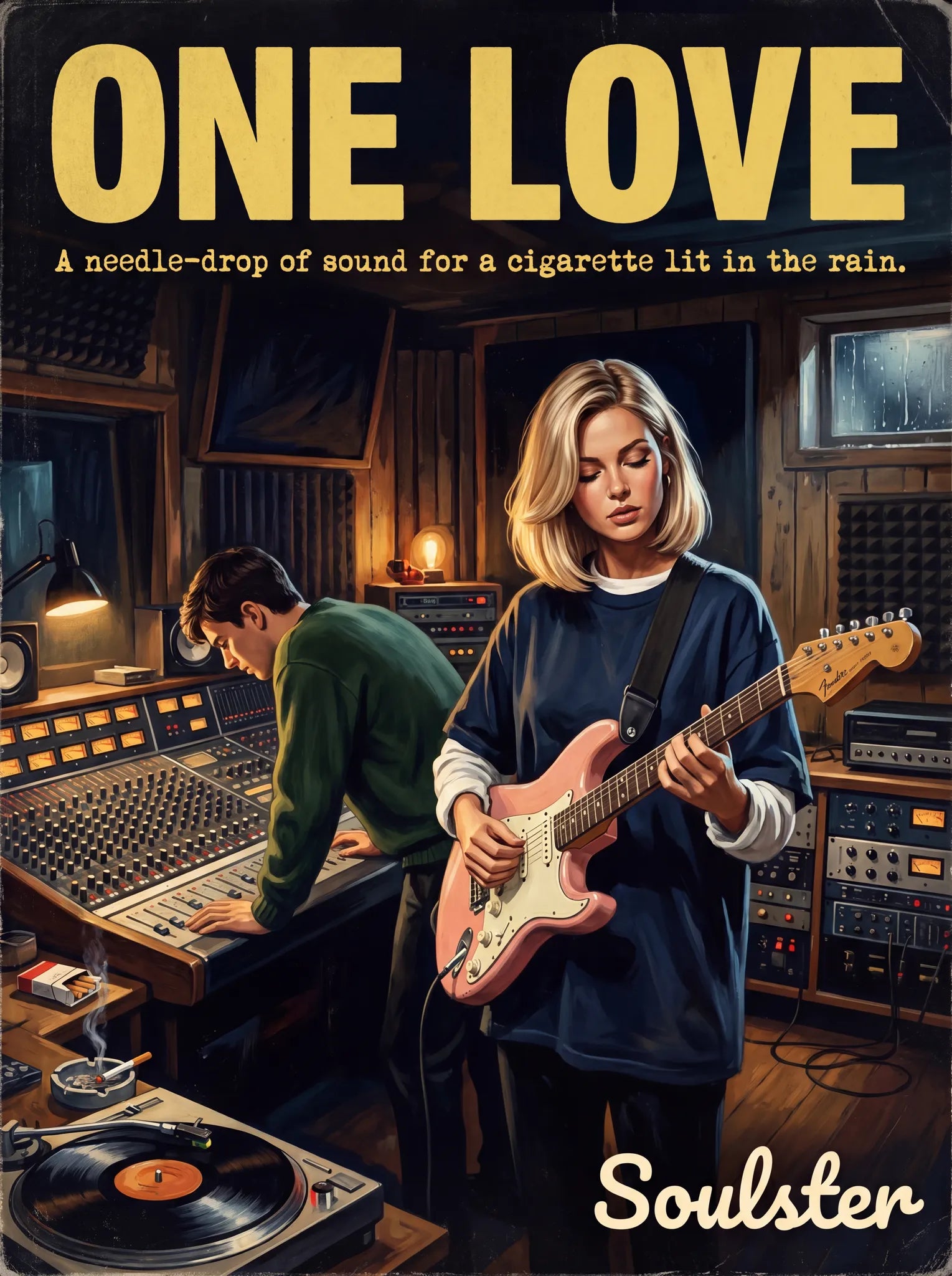 Premium Soulster studio wall art print featuring a mid-century vintage book cover aesthetic inspired by The Stone Roses - One Love.