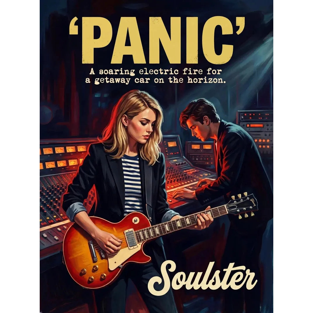 Premium Soulster studio wall art print featuring a mid-century vintage book cover aesthetic inspired by The Smiths - Panic.