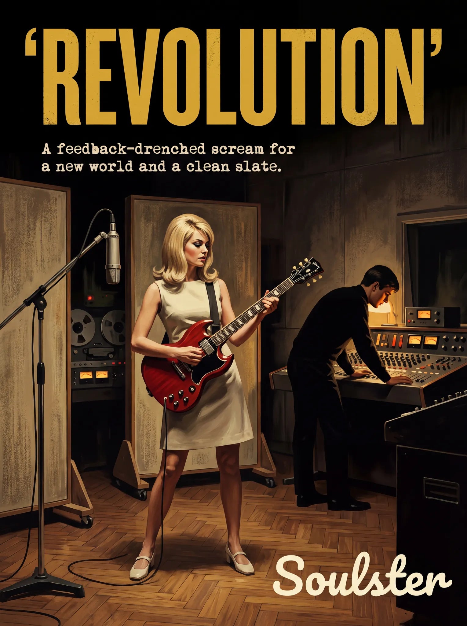 Premium Soulster studio wall art print featuring a mid-century vintage book cover aesthetic inspired by The Beatles - Revolution.