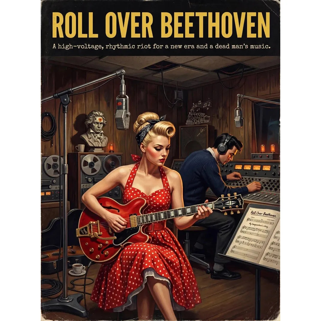 Premium Soulster studio wall art print featuring a mid-century vintage book cover aesthetic inspired by Alternative Indie - Roll Over Beethoven.