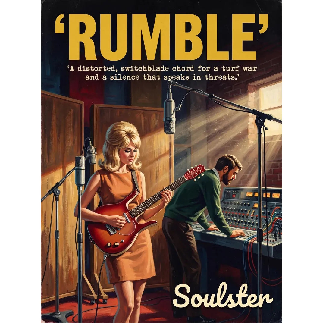 Premium Soulster studio wall art print featuring a mid-century vintage book cover aesthetic inspired by Alternative Indie - Rumble.