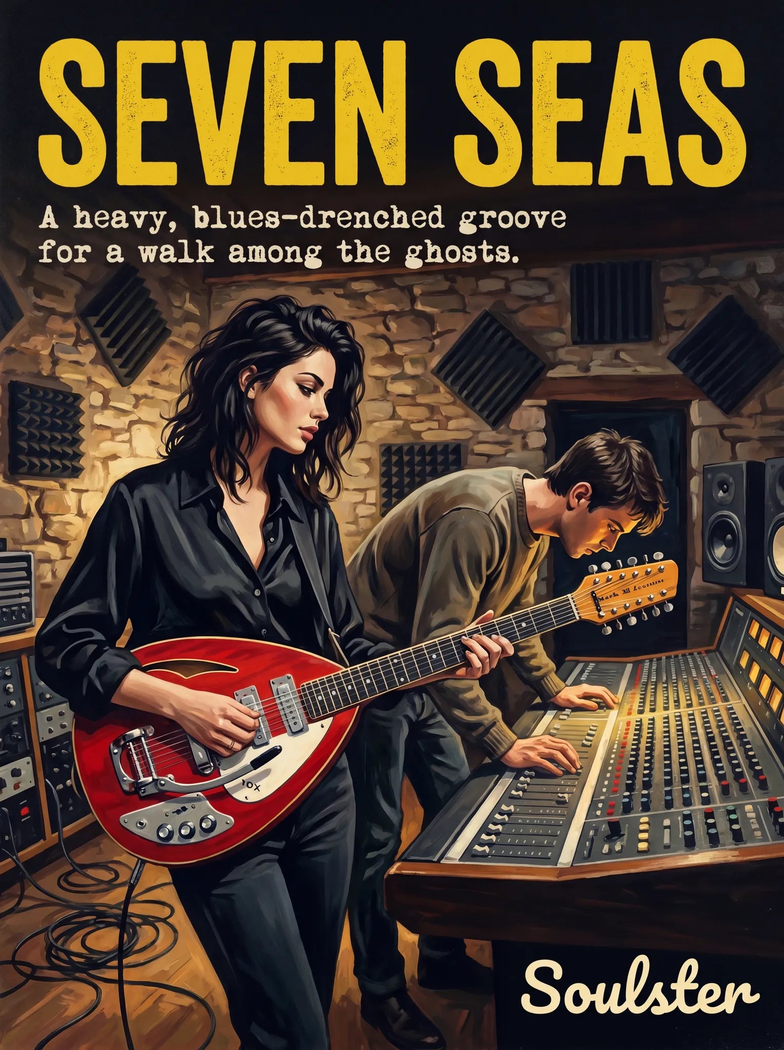 Premium Soulster studio wall art print featuring a mid-century vintage book cover aesthetic inspired by Alternative Indie - Seven Seas.