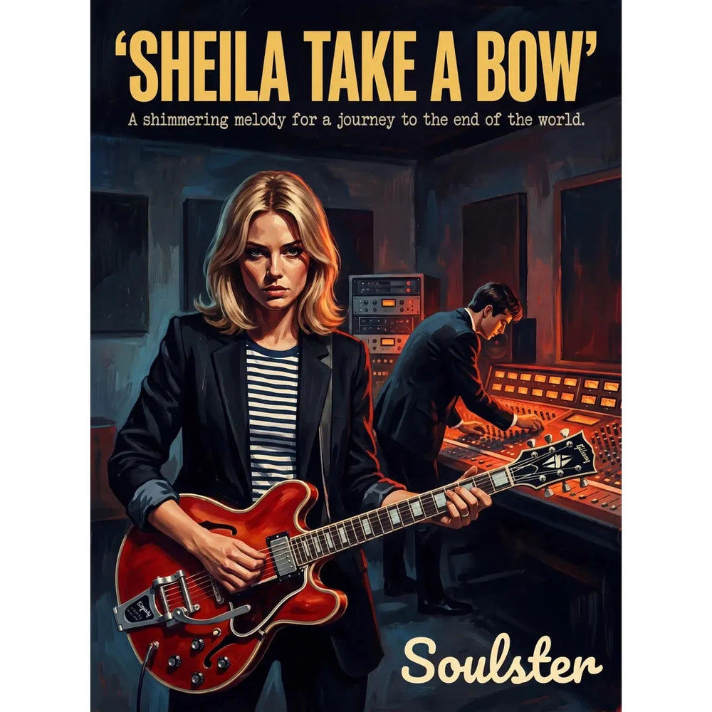 Premium Soulster studio wall art print featuring a mid-century vintage book cover aesthetic inspired by The Smiths - Sheila Take A Bow.