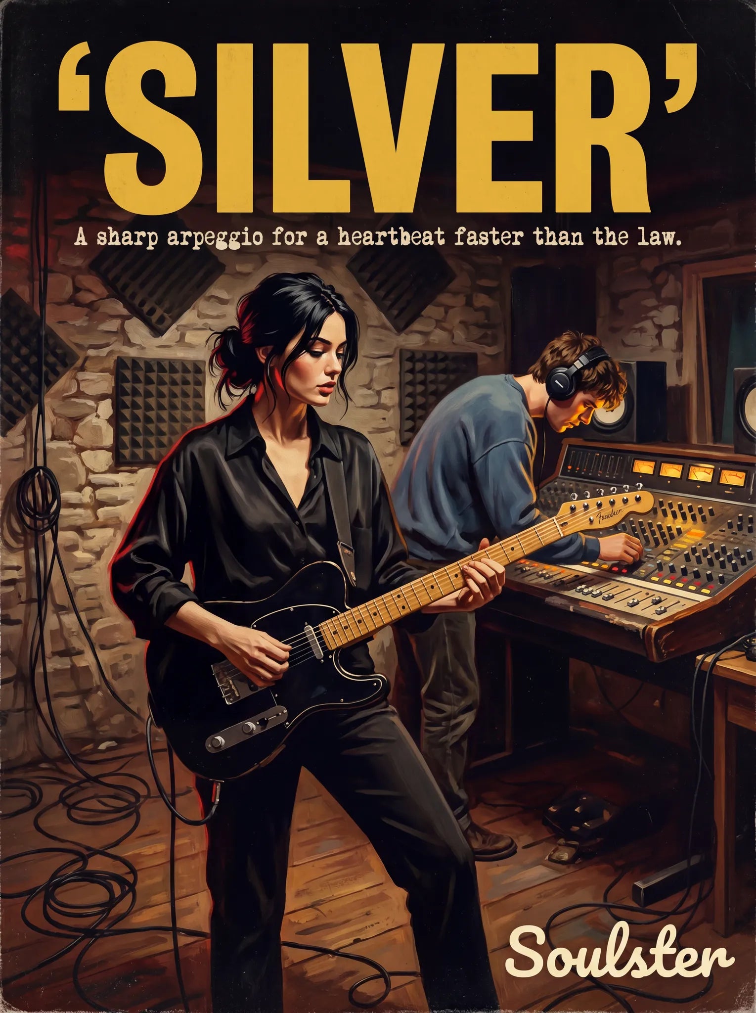Premium Soulster studio wall art print featuring a mid-century vintage book cover aesthetic inspired by Alternative Indie - Silver.