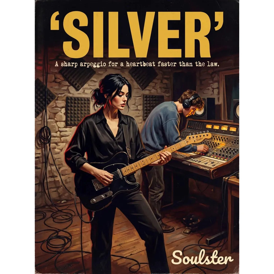 Premium Soulster studio wall art print featuring a mid-century vintage book cover aesthetic inspired by Alternative Indie - Silver.