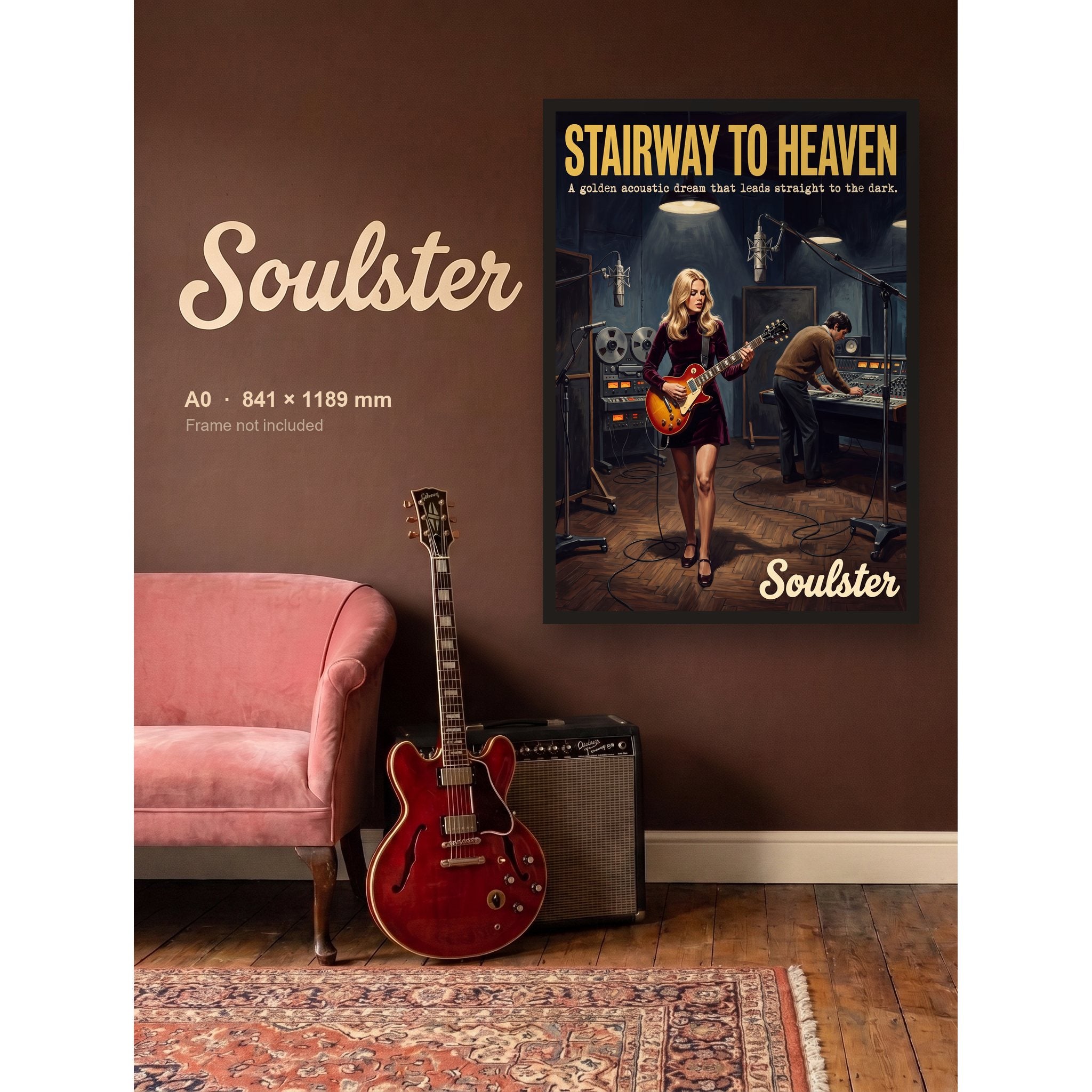 Stairway To Heaven - Studio Print shown framed on a wall in A0 size. Frame not included.