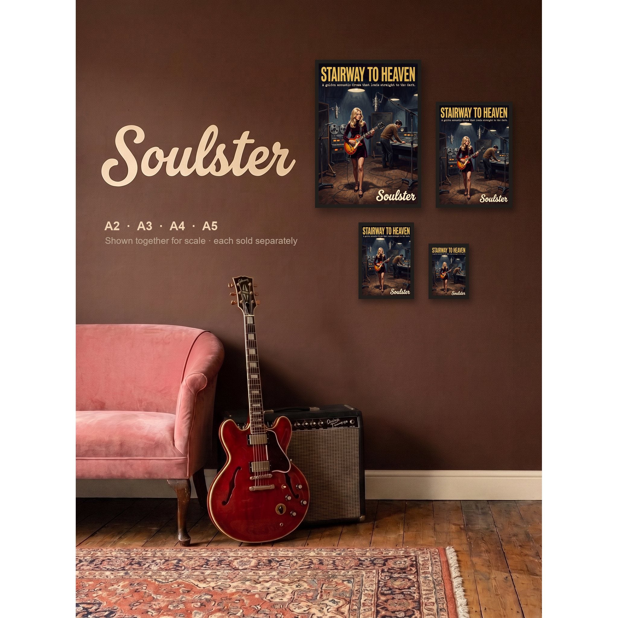 Stairway To Heaven - Studio Print shown in A2, A3, A4 and A5 sizes together for scale.