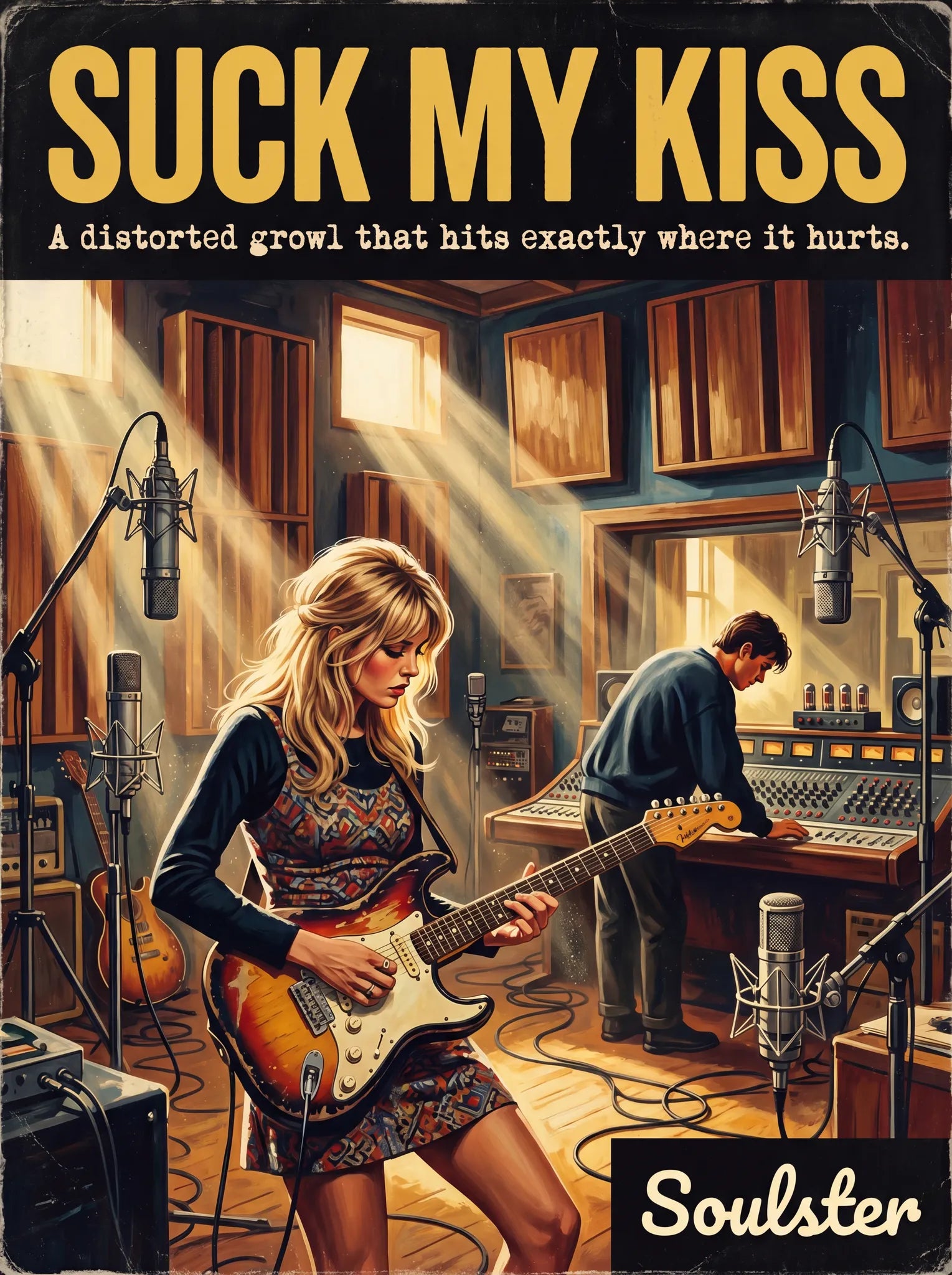 Premium Soulster studio wall art print featuring a mid-century vintage book cover aesthetic inspired by Alternative Indie - Suck My Kiss.