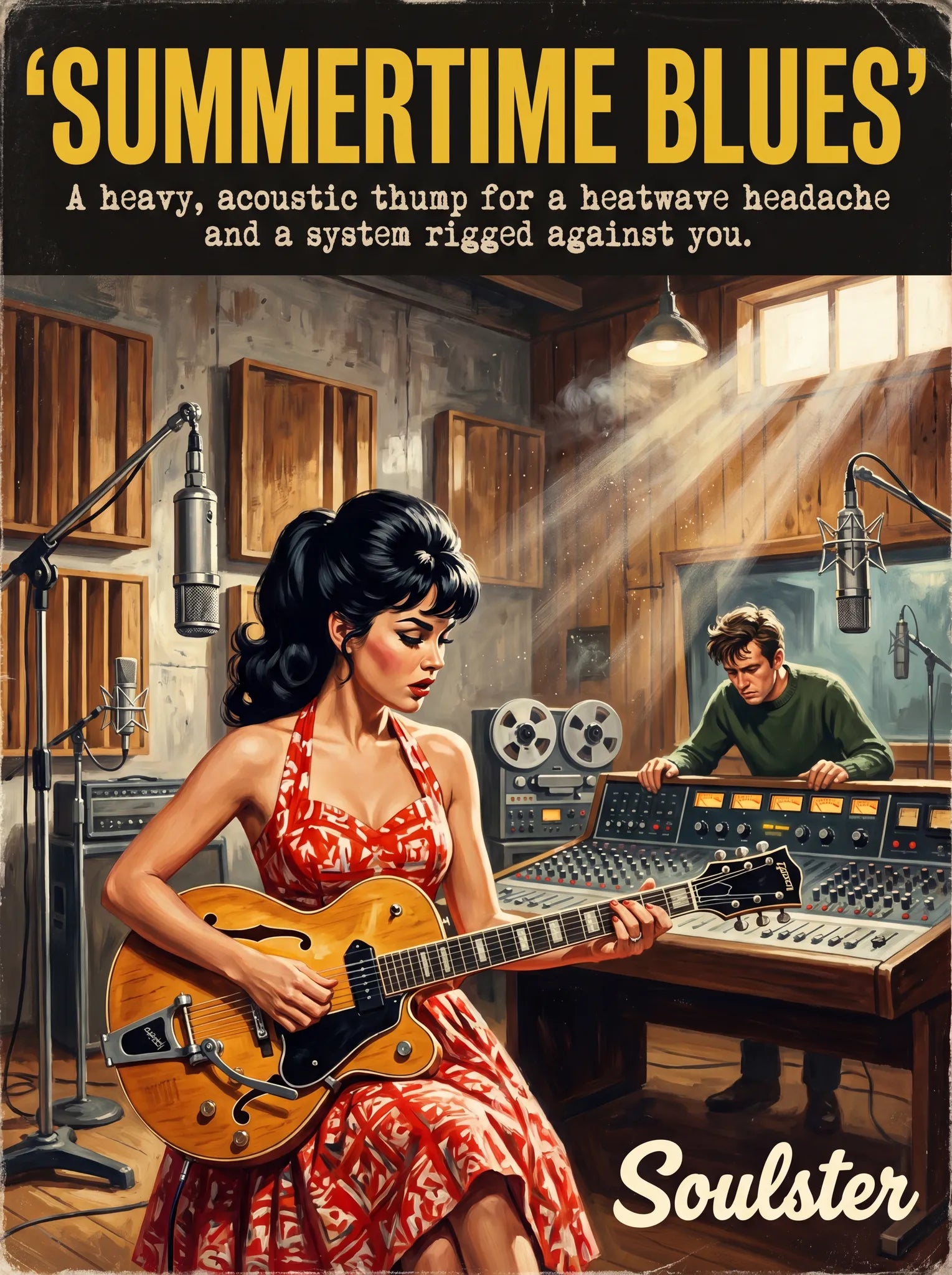 Premium Soulster studio wall art print featuring a mid-century vintage book cover aesthetic inspired by Alternative Indie - Summertime Blues.
