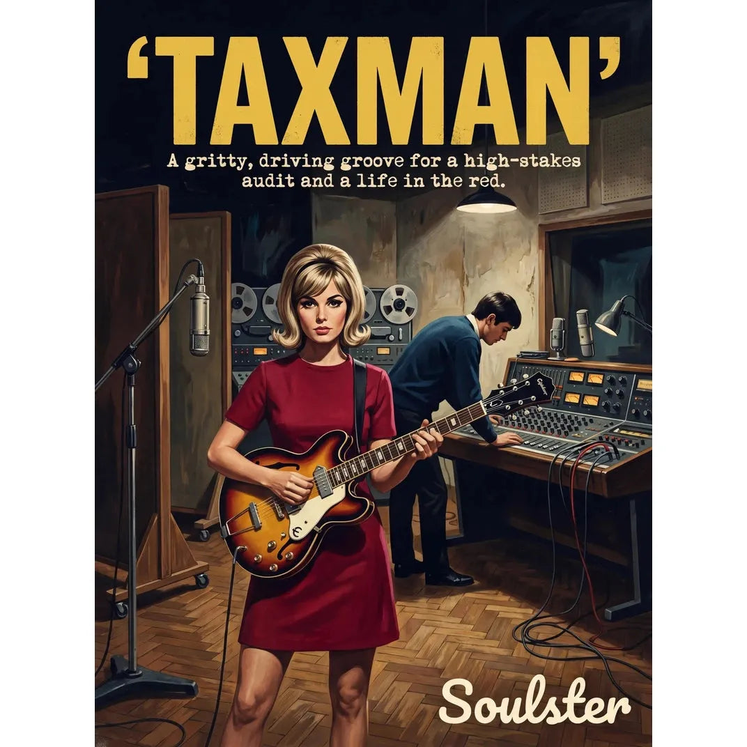 Premium Soulster studio wall art print featuring a mid-century vintage book cover aesthetic inspired by The Beatles - Taxman.