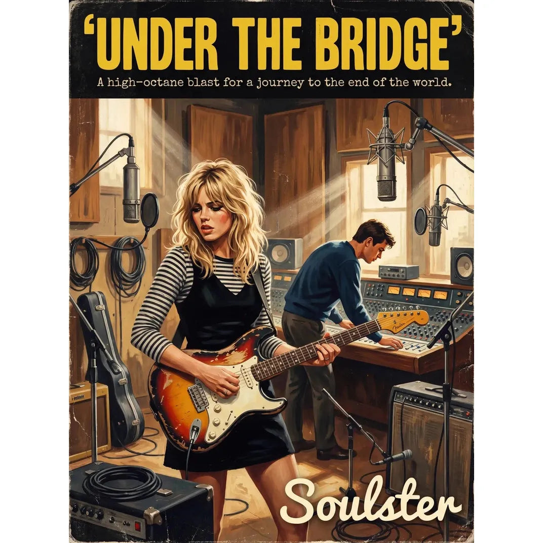 Premium Soulster studio wall art print featuring a mid-century vintage book cover aesthetic inspired by Alternative Indie - Under The Bridge.
