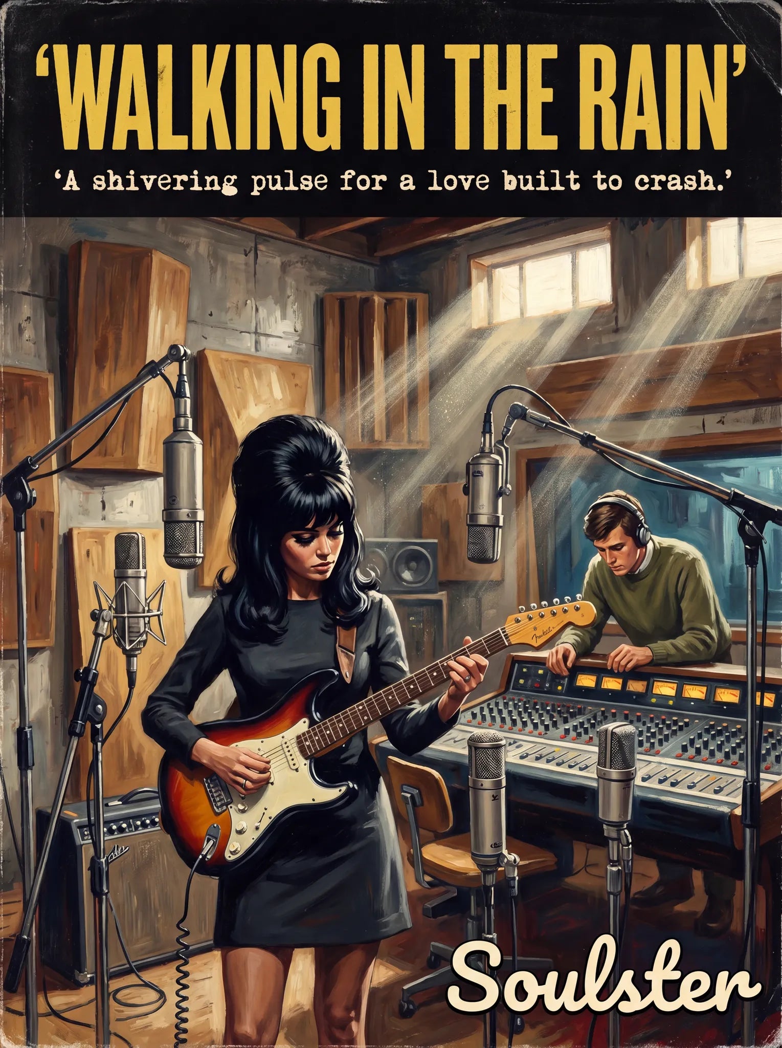 Premium Soulster studio wall art print featuring a mid-century vintage book cover aesthetic inspired by Alternative Indie - Walking In The Rain.