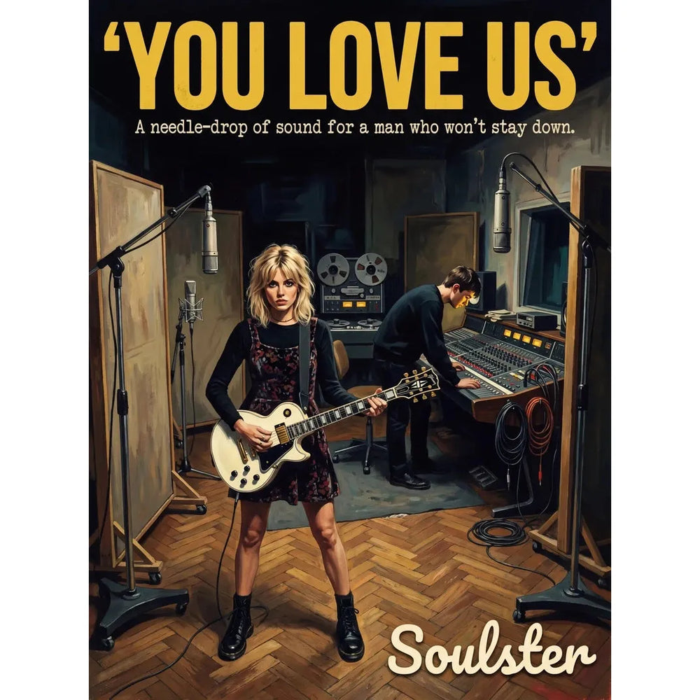 Premium Soulster studio wall art print featuring a mid-century vintage book cover aesthetic inspired by Alternative Indie - You Love Us.