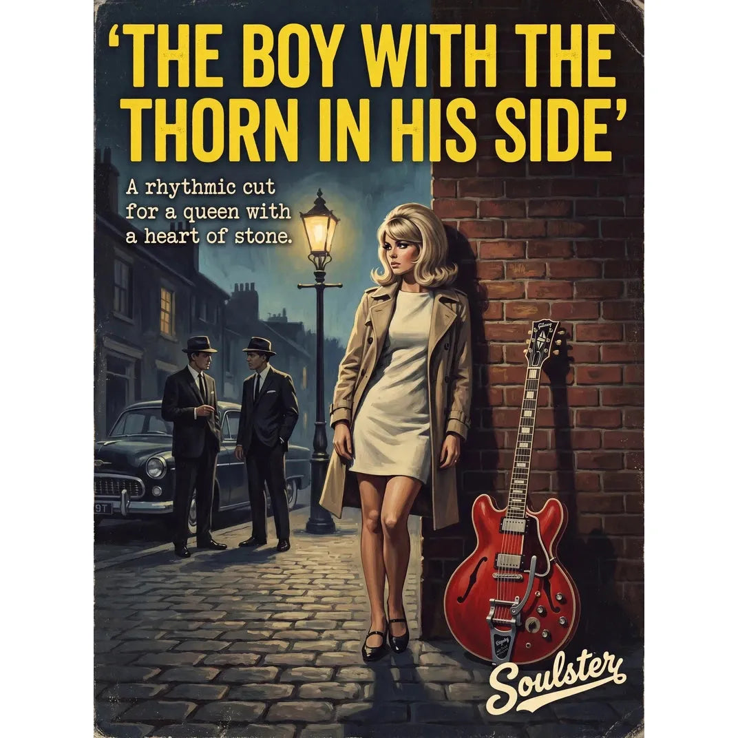 Soulster cinematic vintage pulp book cover art print illustration styled in a classic 1960s design layout inspired by The Boy With The Thorn In His Side.
