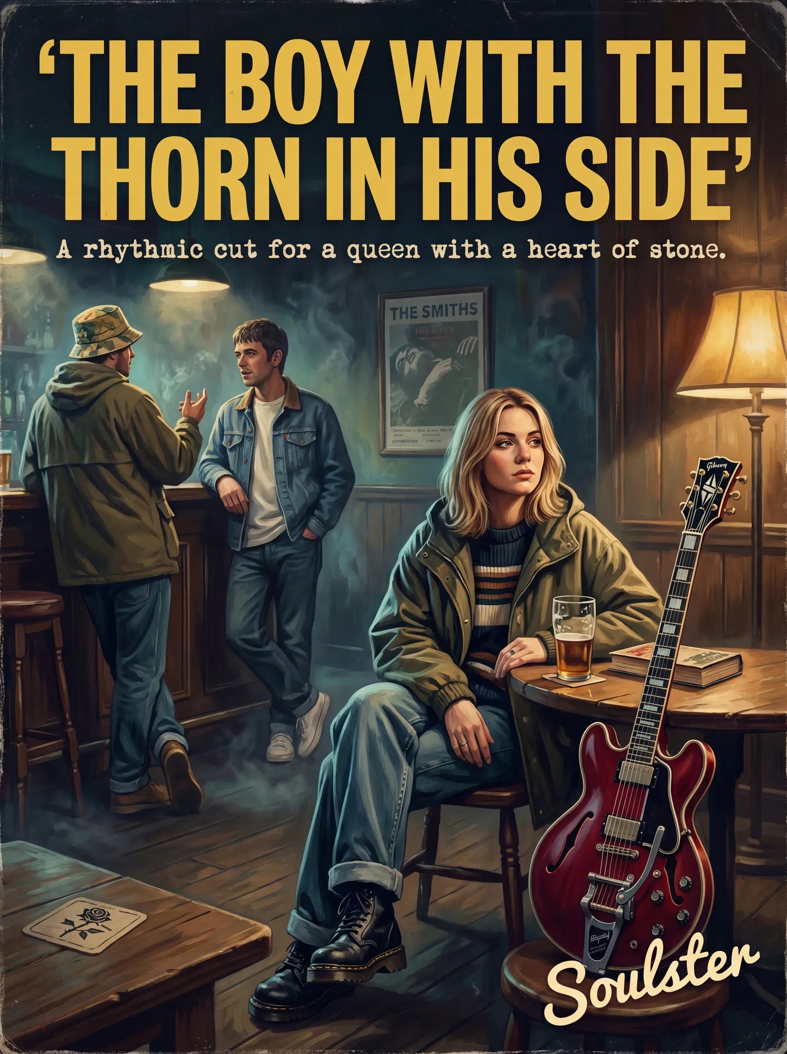 Soulster cinematic vintage pulp book cover art print illustration styled in a classic 1990s design layout inspired by The Boy With The Thorn In His Side.