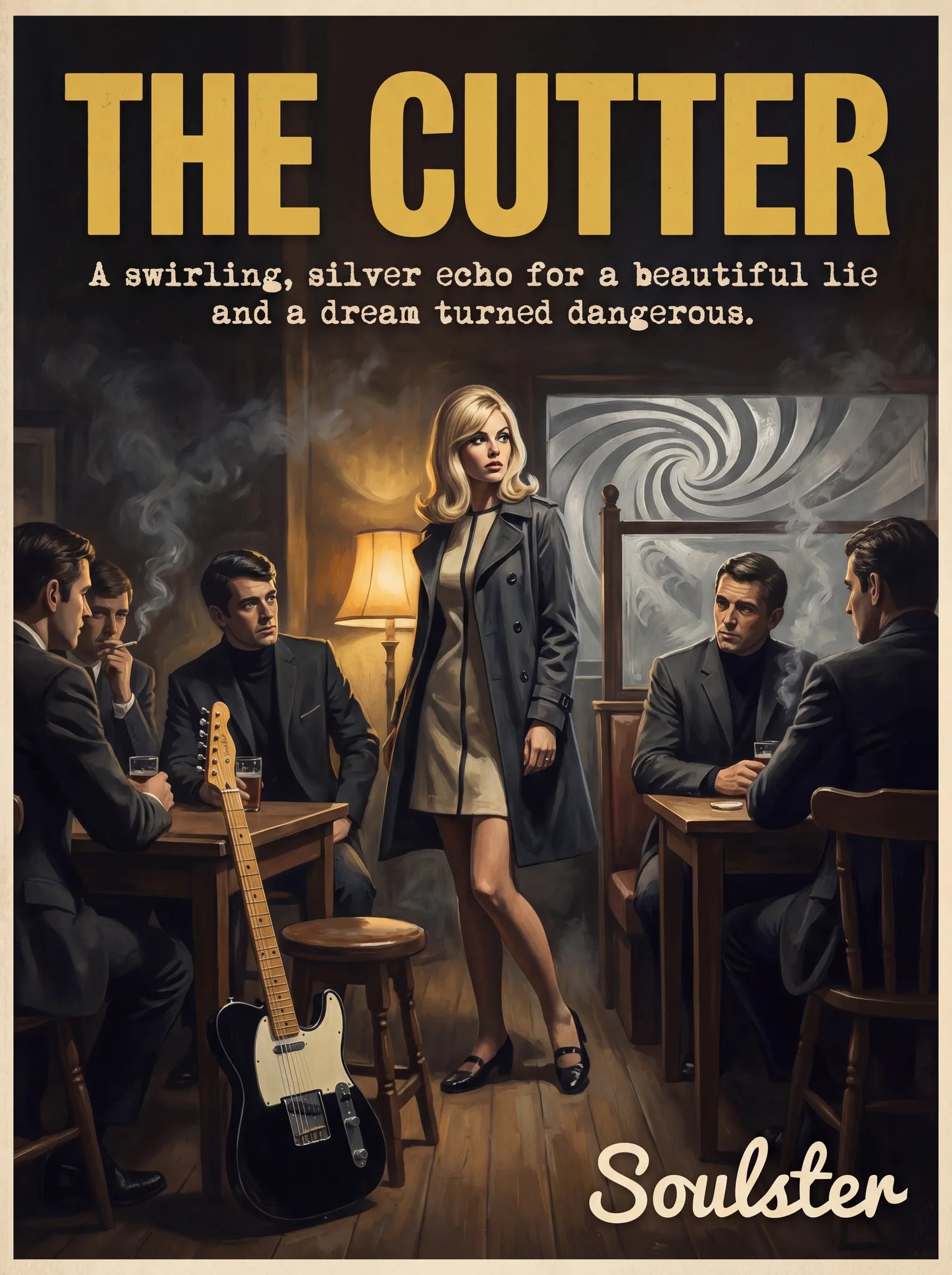 Soulster cinematic vintage pulp book cover art print illustration styled in a classic 1960s design layout inspired by The Cutter.