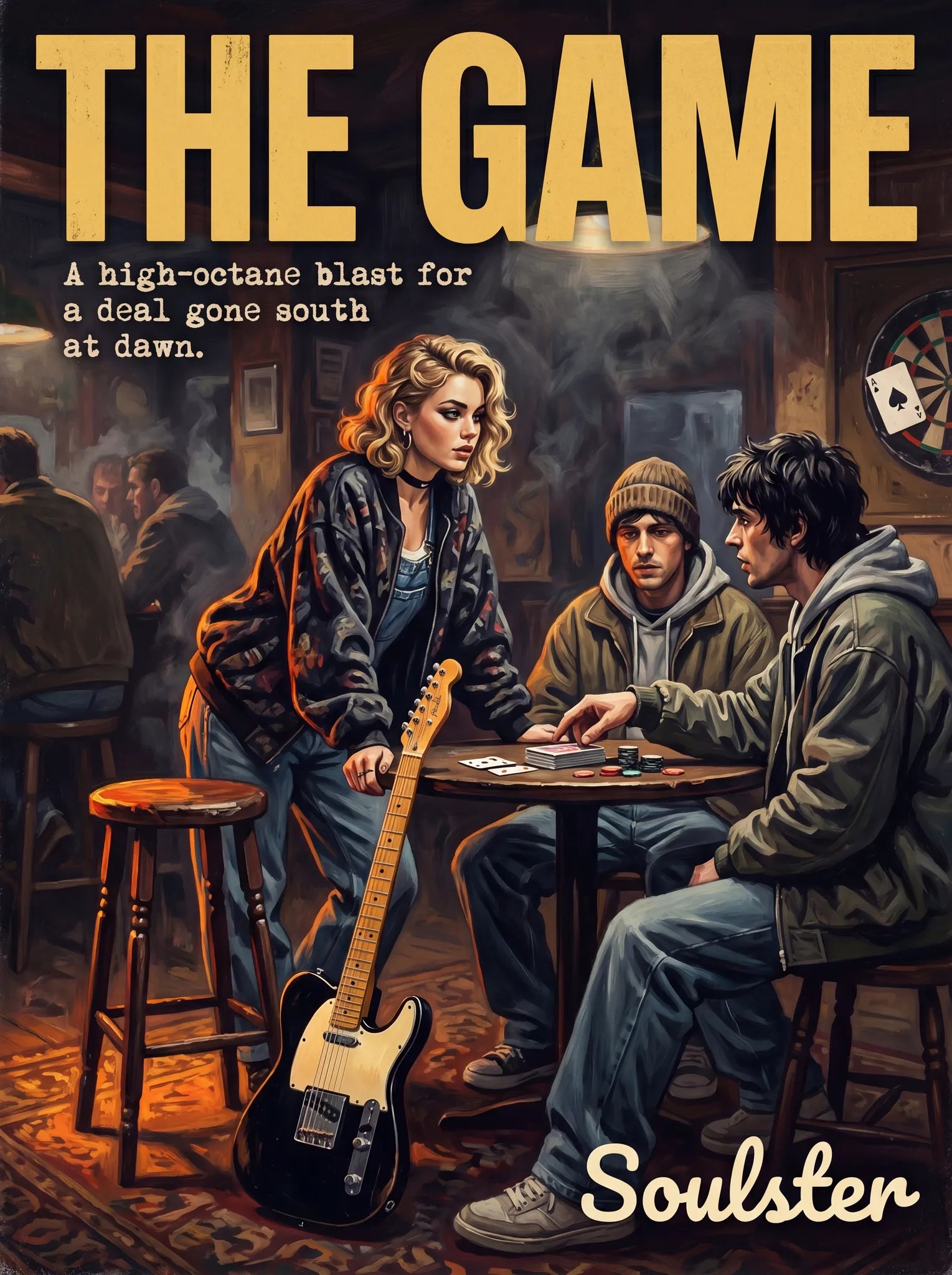 Soulster cinematic vintage pulp book cover art print illustration styled in a classic 1990s design layout inspired by The Game.