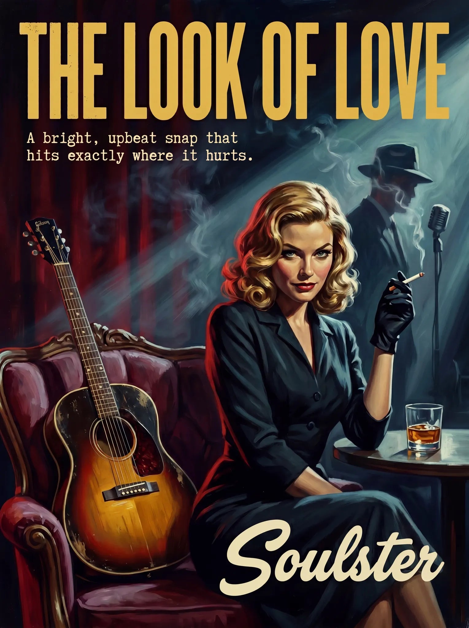 Soulster cinematic vintage pulp book cover art print illustration styled in a classic 1950s theme inspired by The Look Of Love.