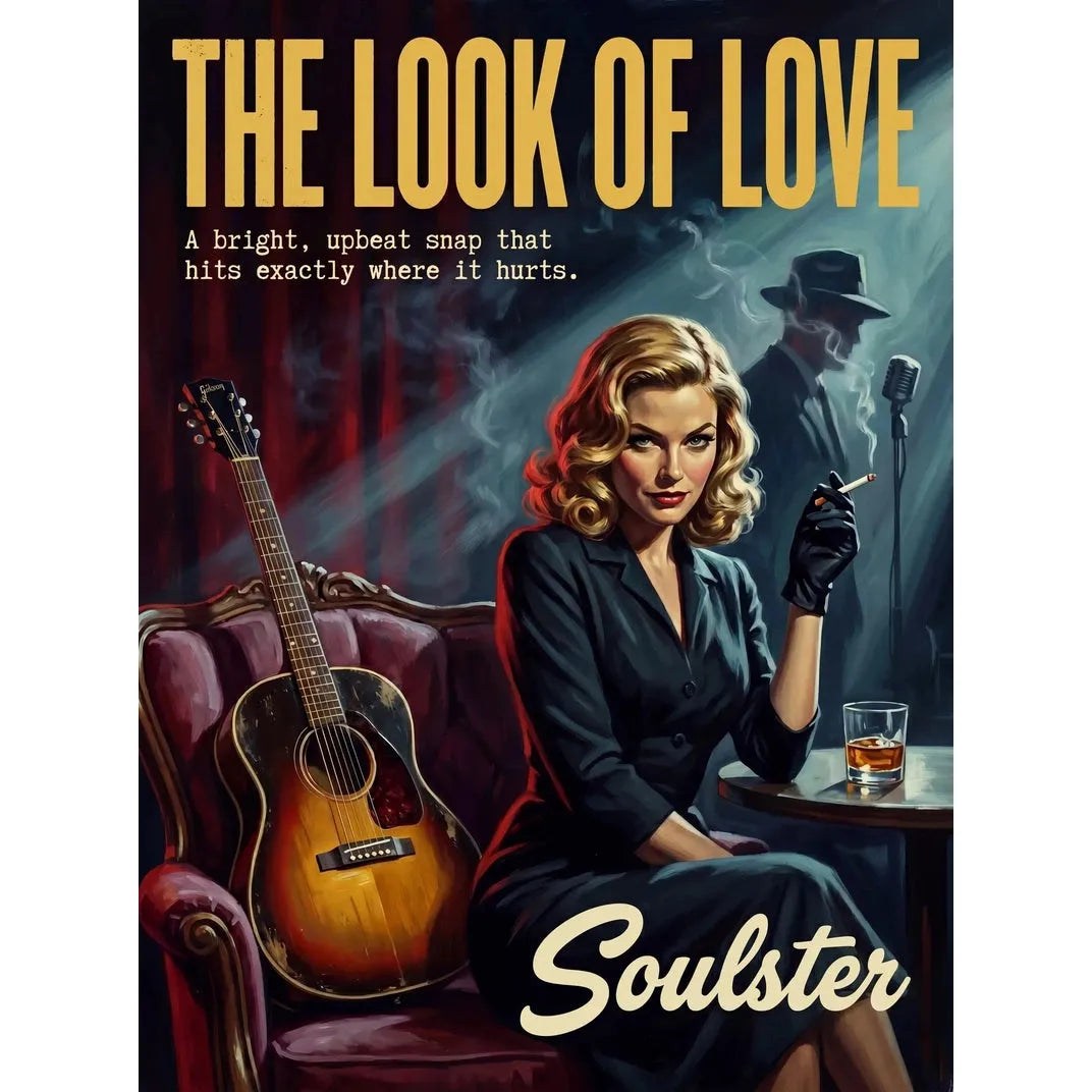 Soulster cinematic vintage pulp book cover art print illustration styled in a classic 1950s theme inspired by The Look Of Love.