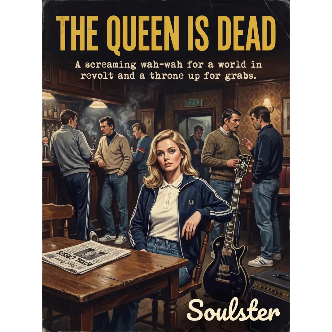 Soulster retro pulp thriller book cover style art print illustration inspired by The Smiths - The Queen Is Dead.
