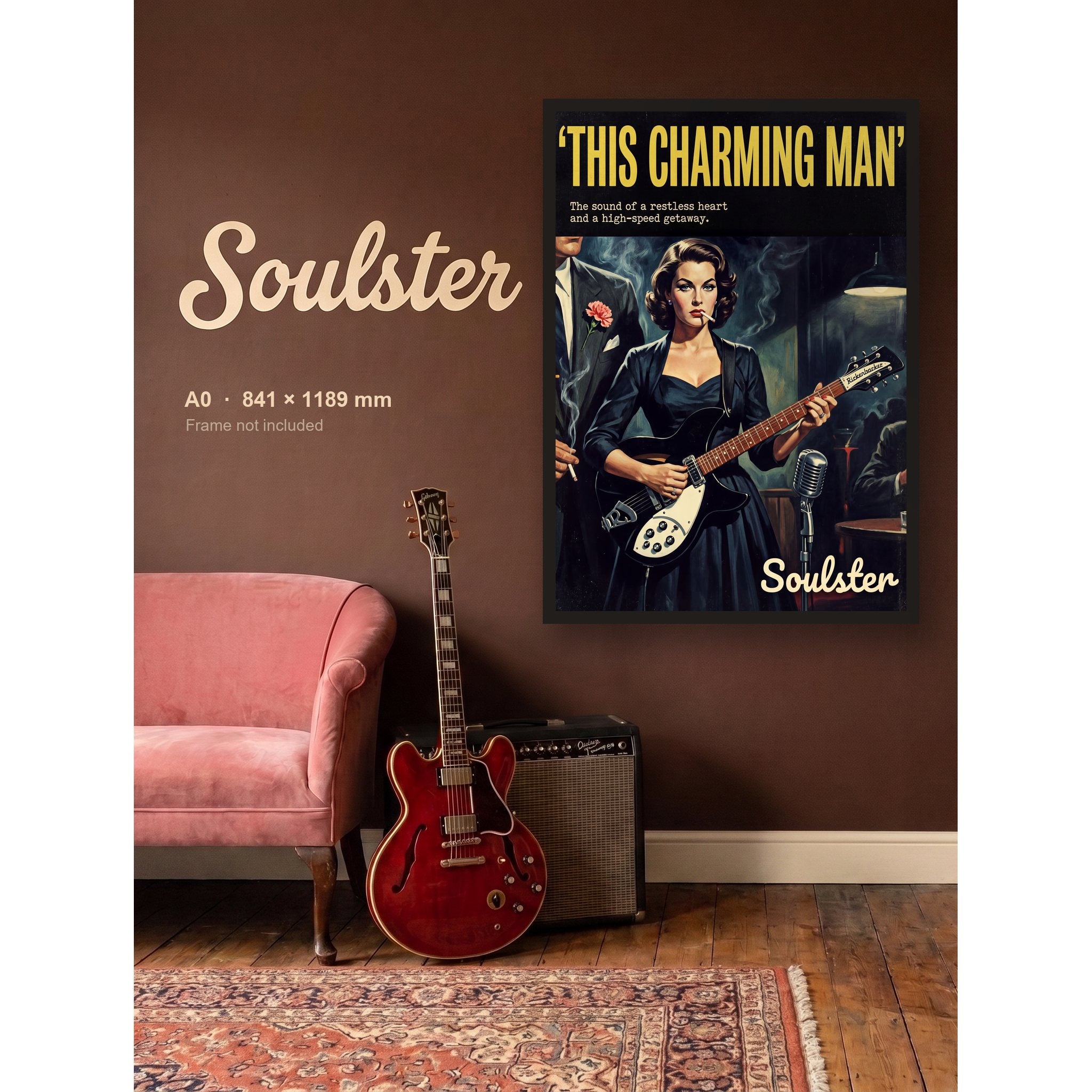 This Charming Man - 1950s Print shown framed on a wall in A0 size. Frame not included.
